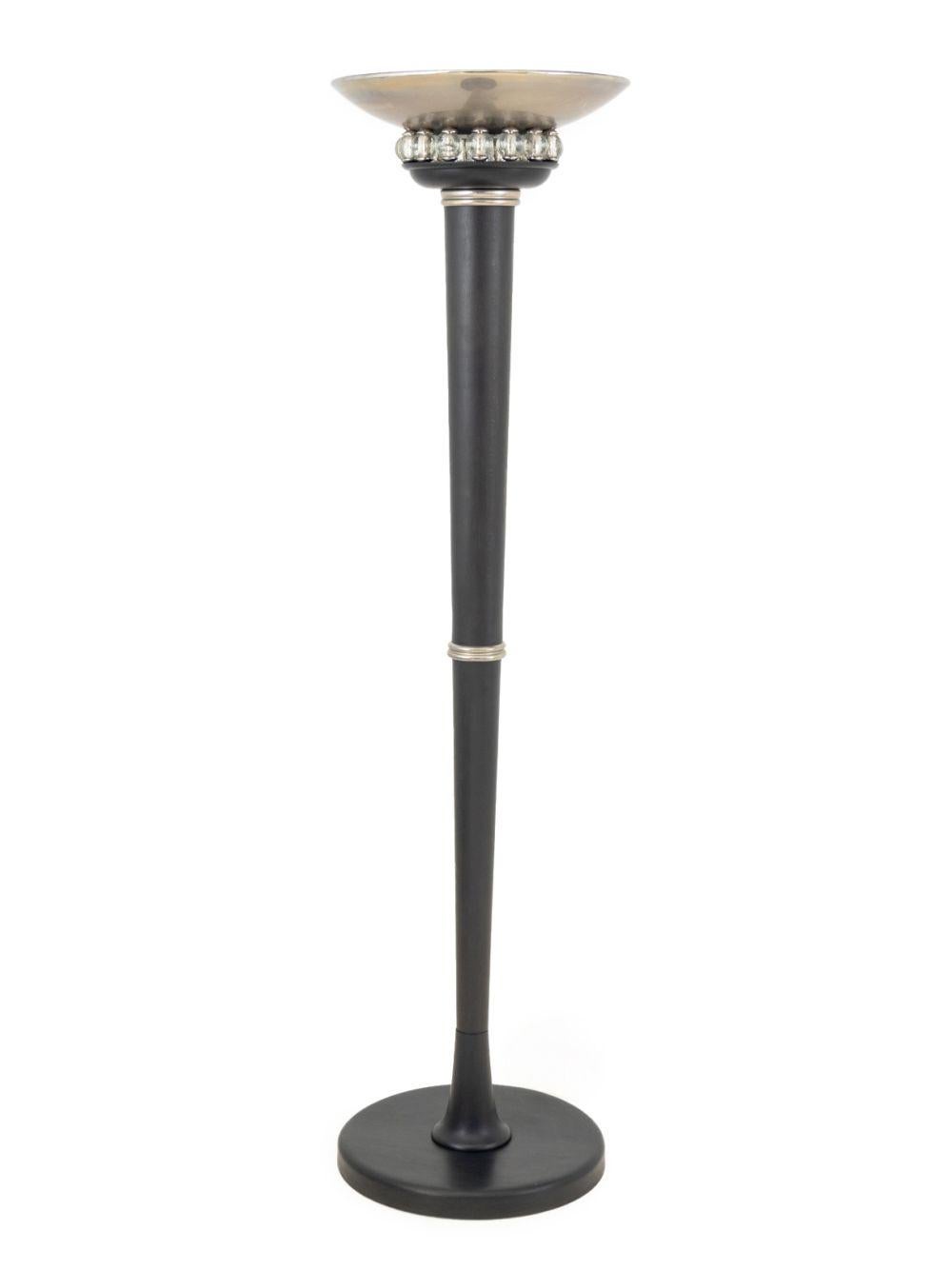 Art Deco Style Chrome & Glass Ebonized Floor Lamp For Sale 2