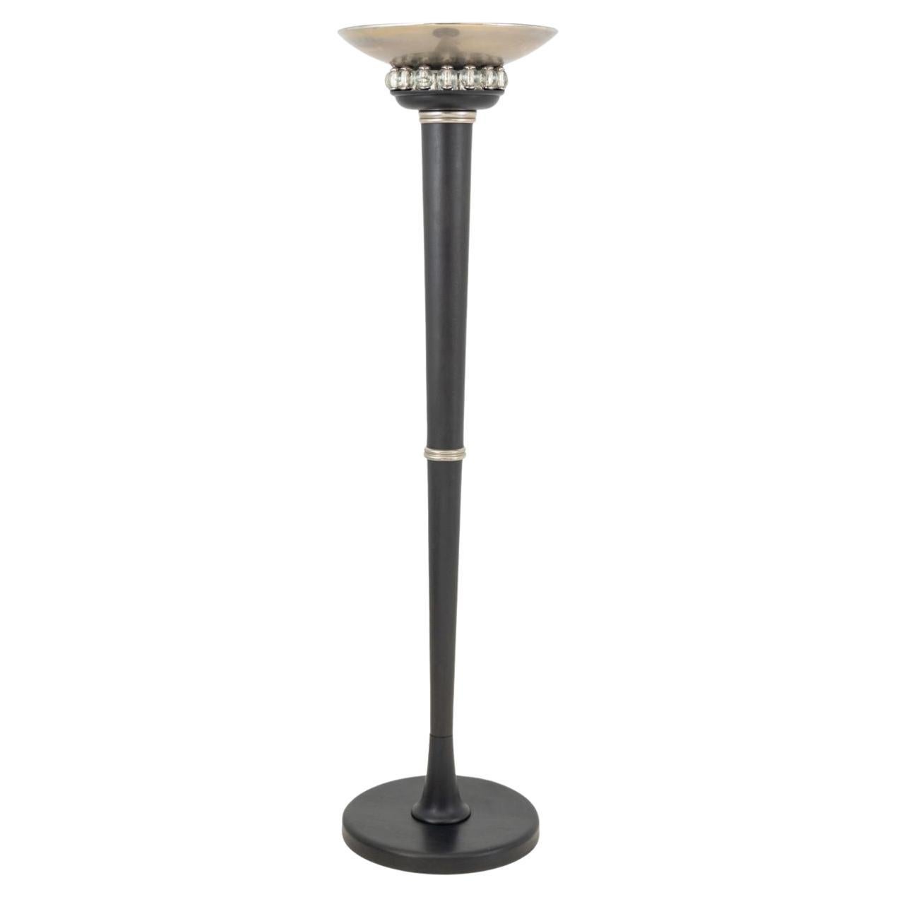 Art Deco Style Chrome & Glass Ebonized Floor Lamp For Sale
