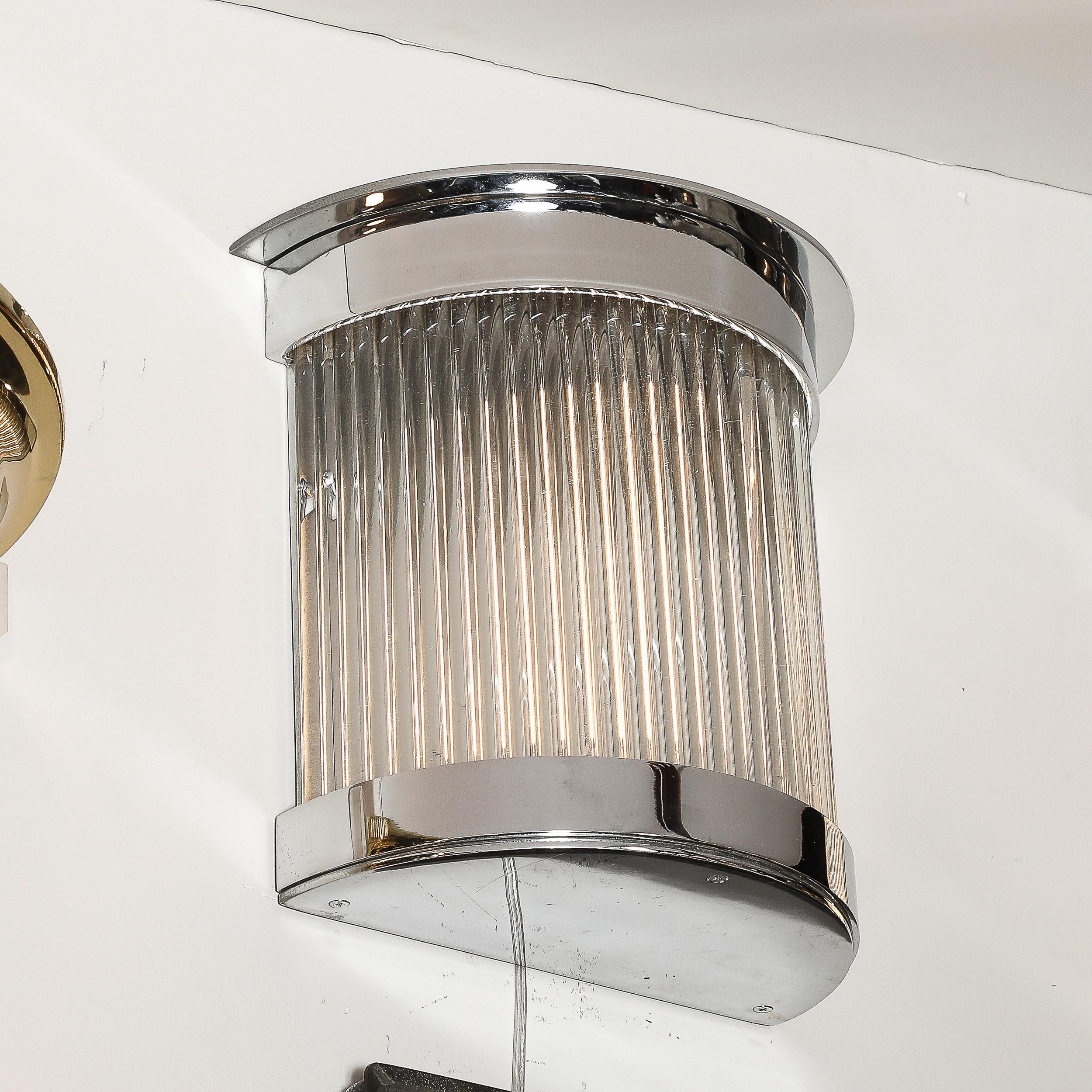 Appliques à tige en chrome et verre de style Art déco en vente 1