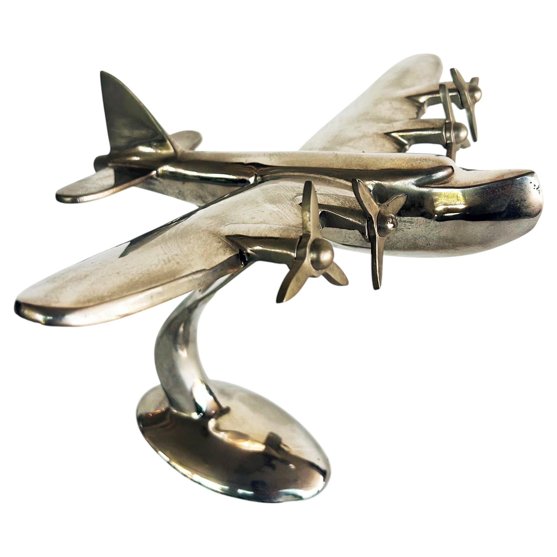 Art Deco Style Chrome Propeller Airplane Desk Model Sculpture