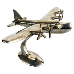 Art Deco Style Chrome Propeller Airplane Desk Model Sculpture