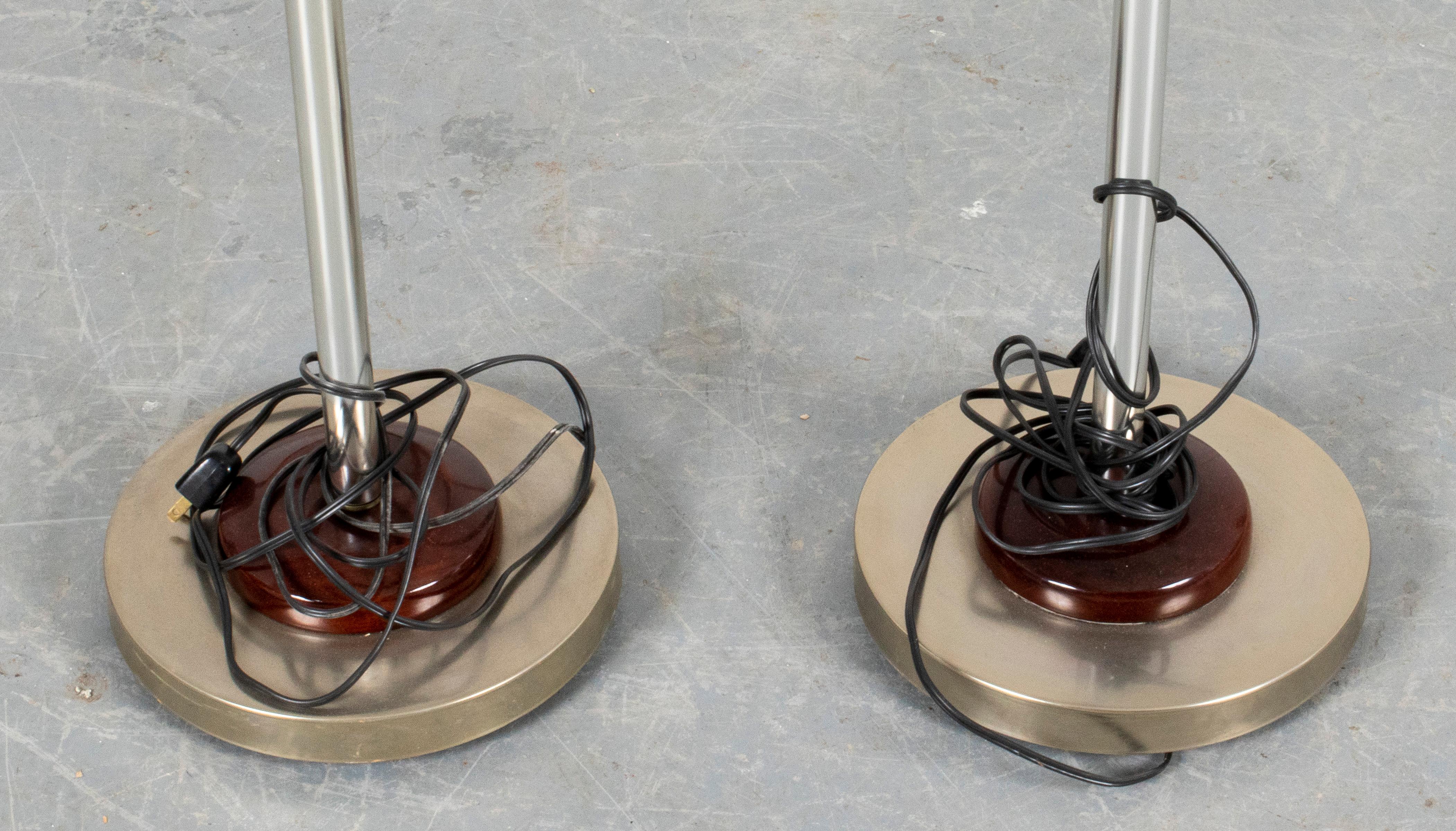 20th Century Art Deco Style Chrome & Wood Torchiere Lamps, Pair