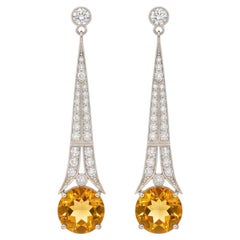 Art Deco Style Citrine and Colorless Topaz Drop Earrings 14k gold