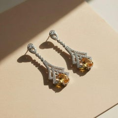 Orecchini a goccia in stile Art Deco con citrino e topazio incolore in oro 14k
