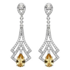 Art Deco Stil Citrin und farbloser Topas Tropfenohrringe in 14k Gold