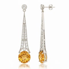 Art Deco Style Citrine and Colorless Topaz Drop Earrings silver, gold