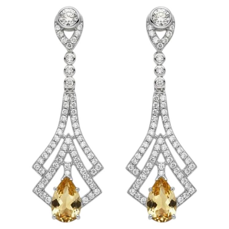 Art Deco Style Citrine and Colorless Topaz Drop Earrings silver, gold For Sale
