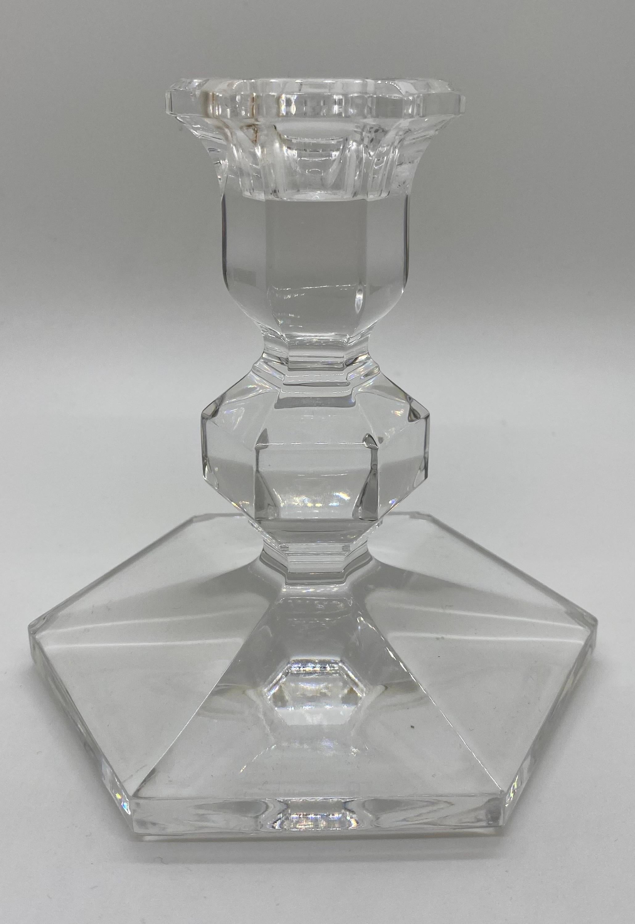 20th Century Art Deco Style Clear Crystal Candlesticks Holder, a Pair  For Sale