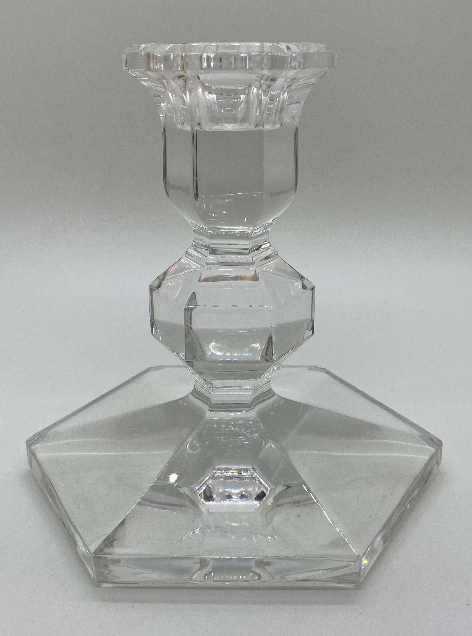 Art Deco Style Clear Crystal Candlesticks Holder, a Pair  For Sale 1