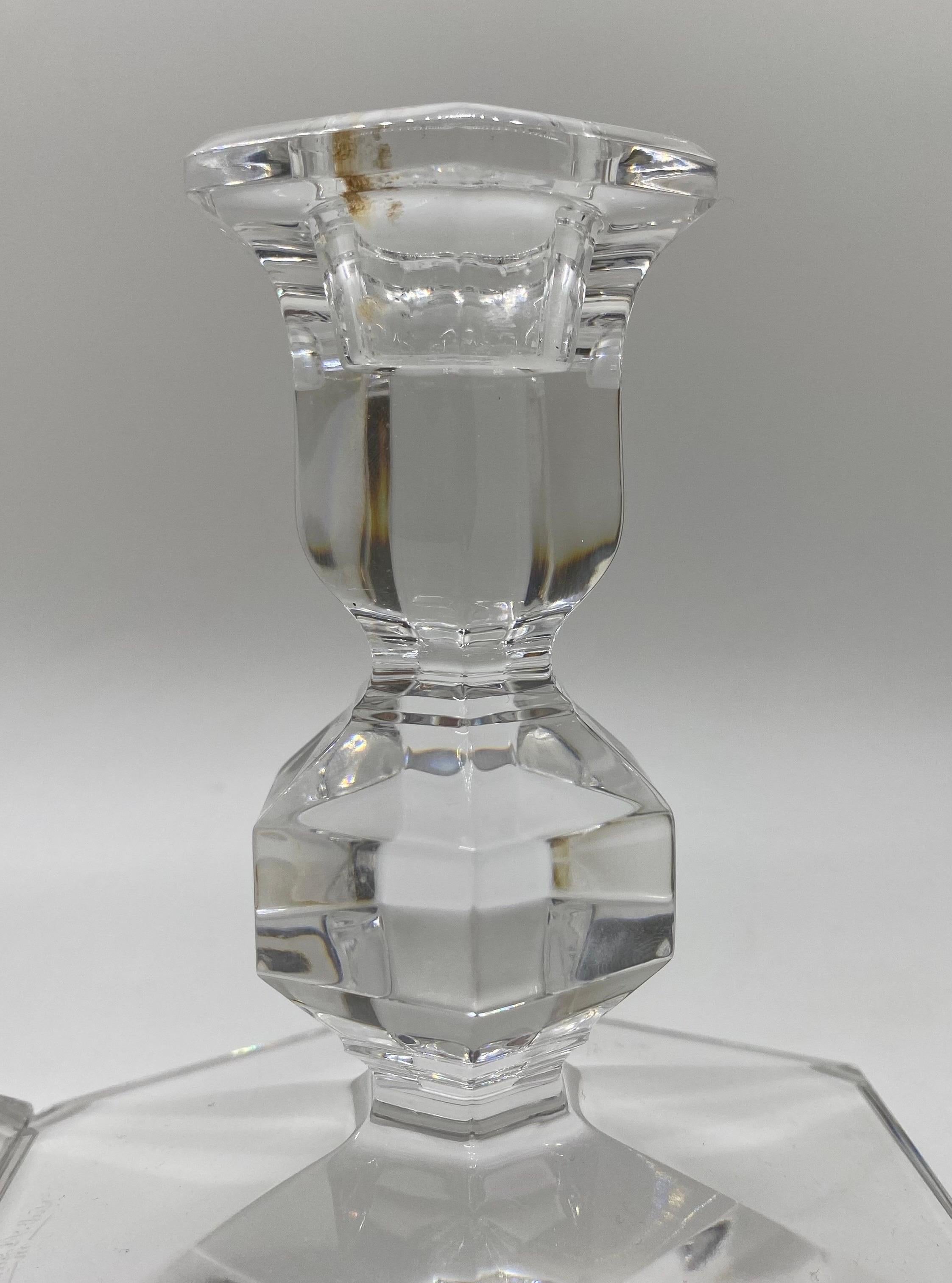 Art Deco Style Clear Crystal Candlesticks Holder, a Pair  For Sale 2