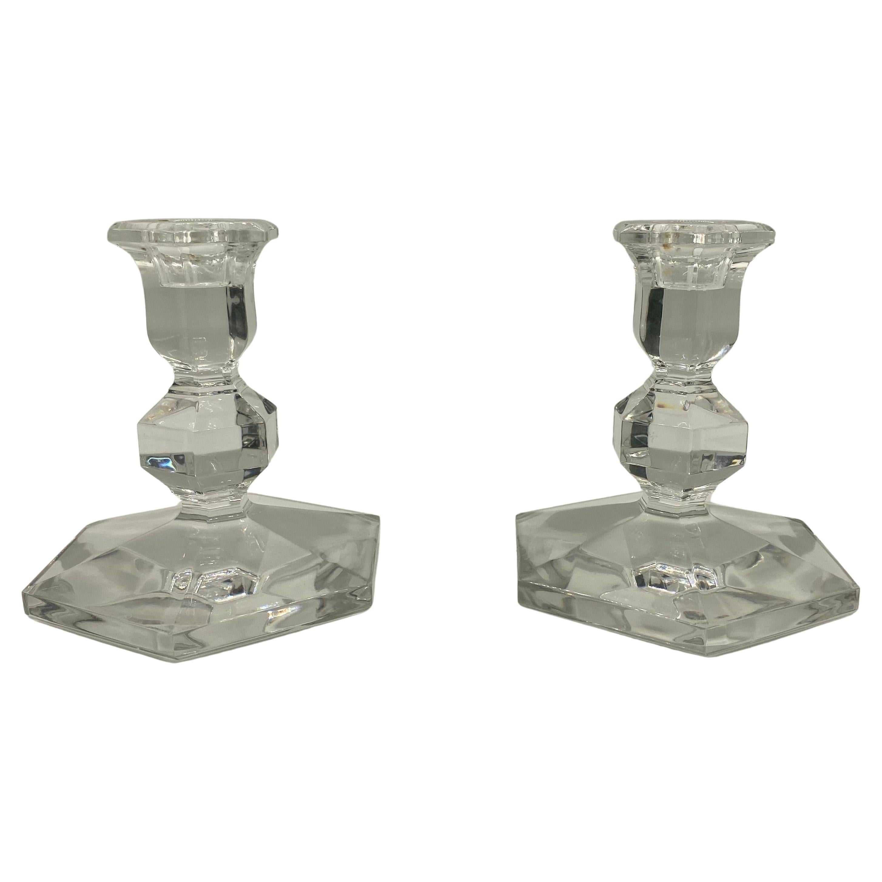 Art Deco Style Clear Crystal Candlesticks Holder, a Pair  For Sale