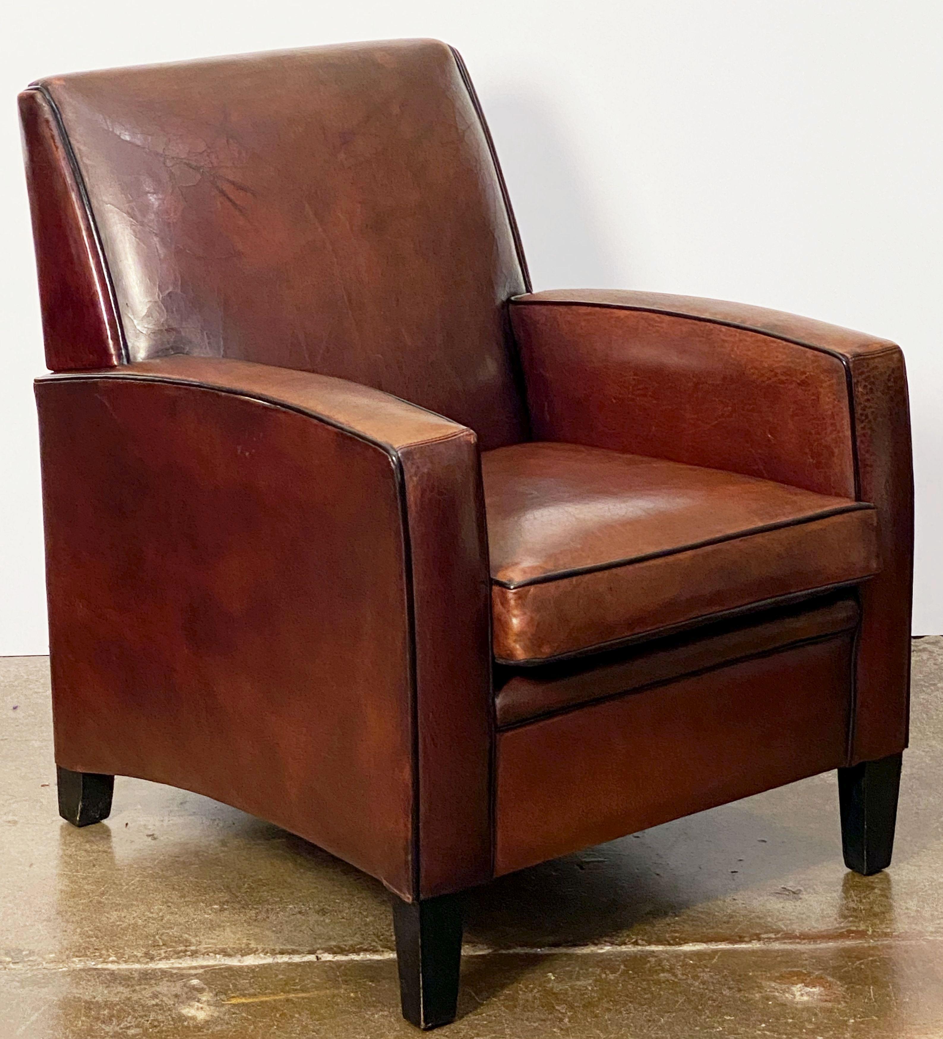 Metal Art Deco Style Club Chair of Leather from Holland