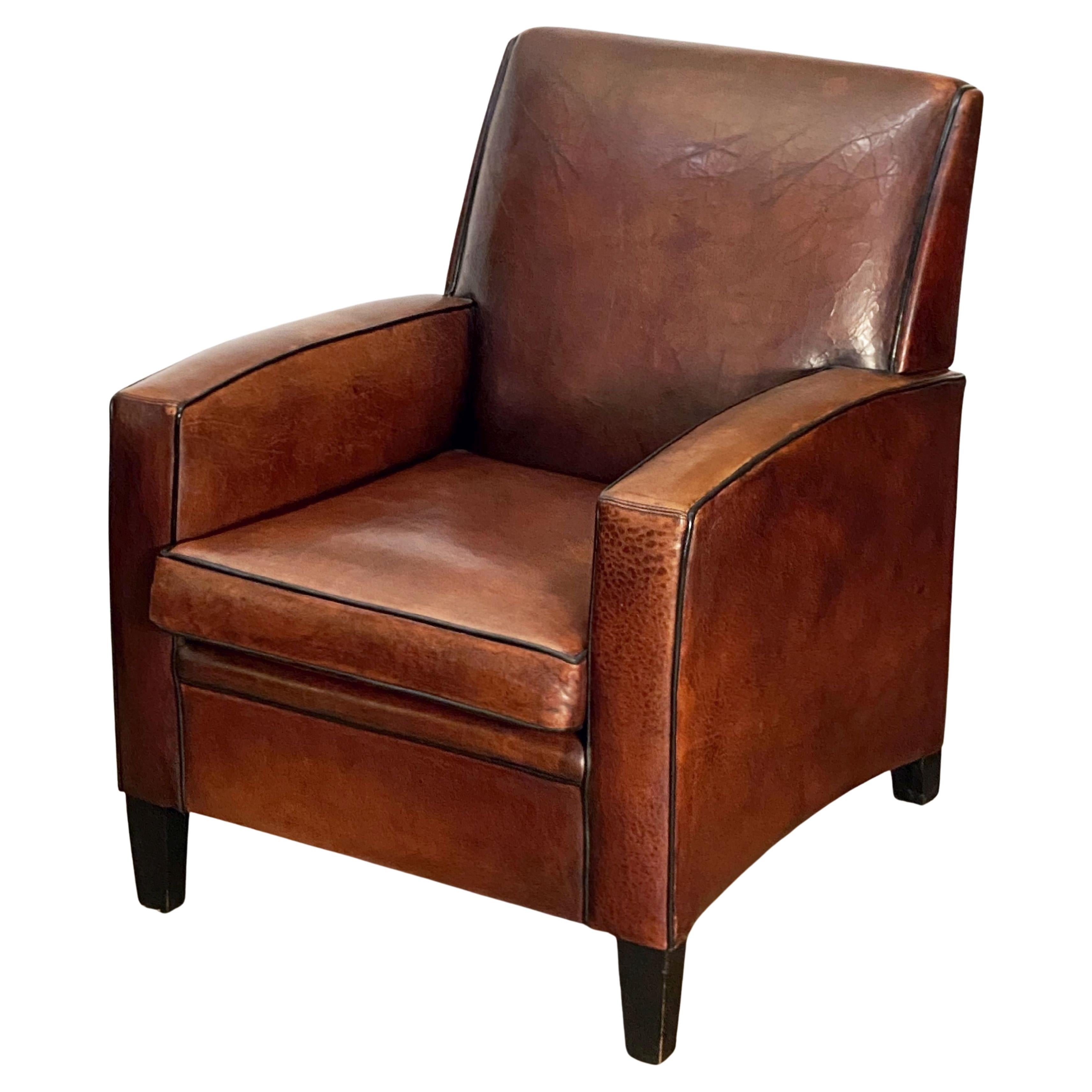 Art Deco Style Club Chair of Leather from Holland