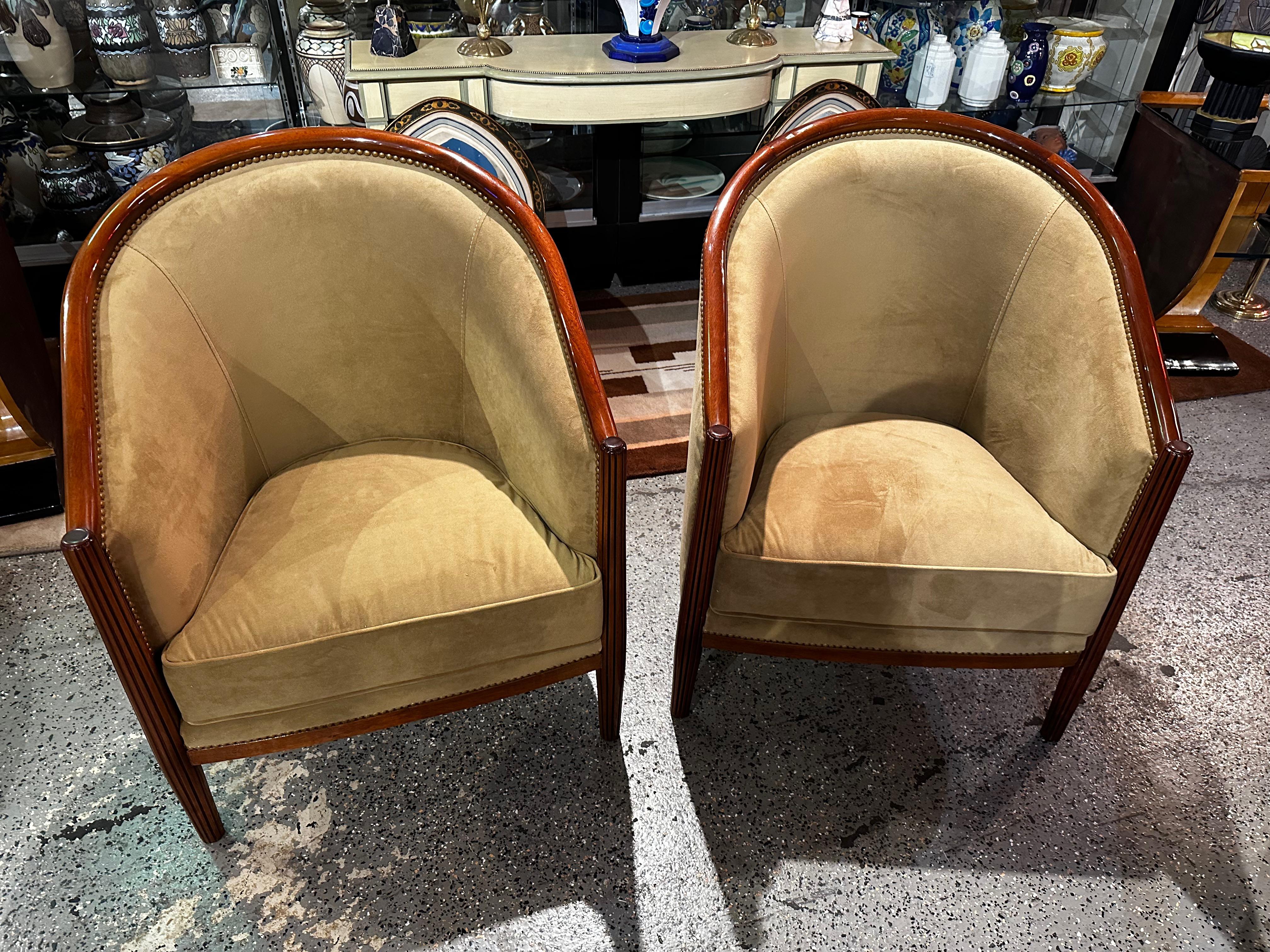 Wood Art Deco Style Club Tub Chairs French style For Sale
