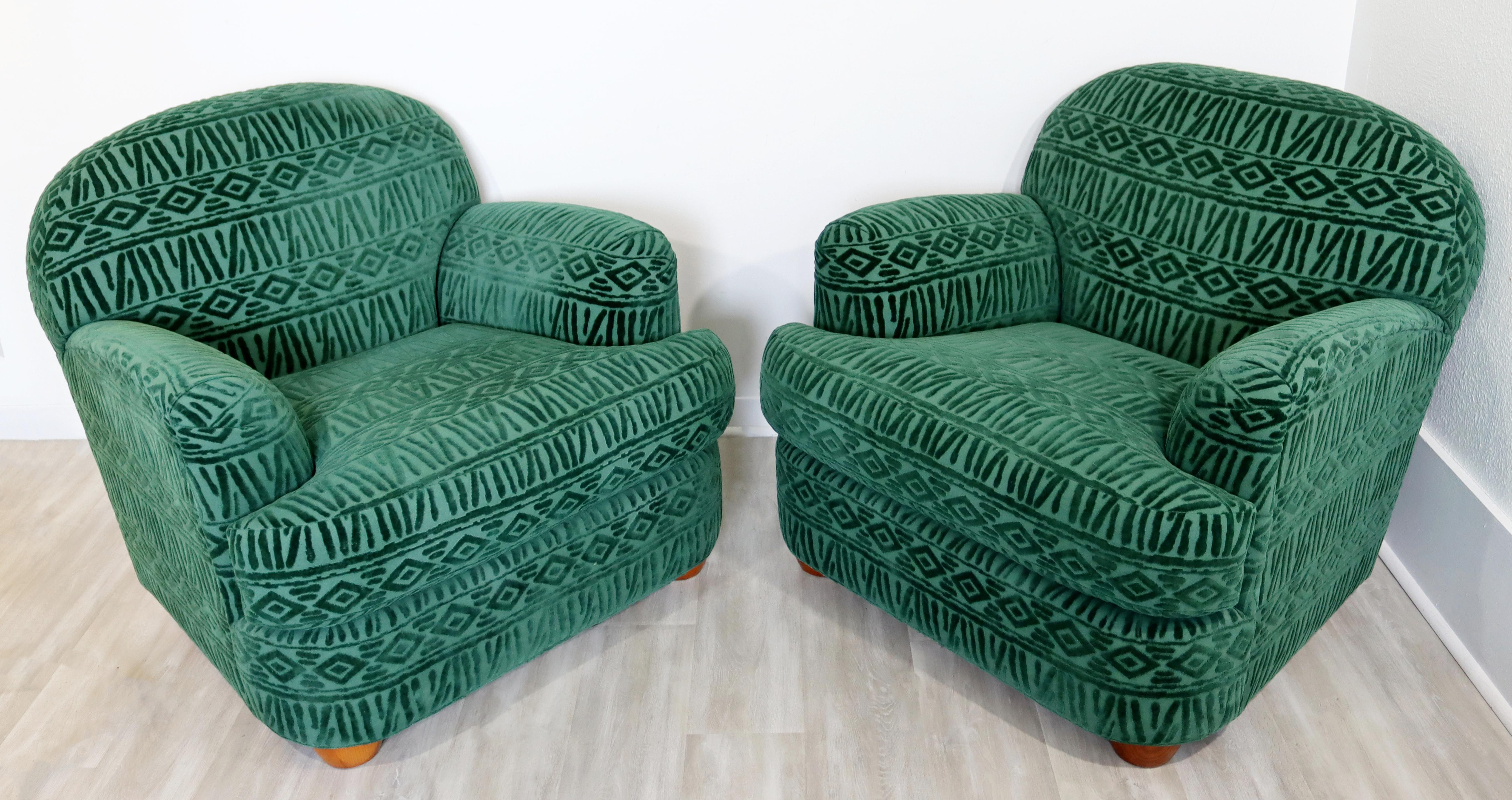 For your consideration is a plush pair of club or lounge armchairs, by Pearson, circa the 1980s, in the Art Deco style. In excellent vintage condition. The dimensions are 39