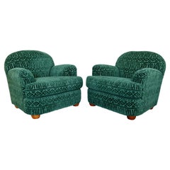 Vintage Art Deco Style Clyde Pearson Pair Velvet Larsen Style Club Lounge Chairs