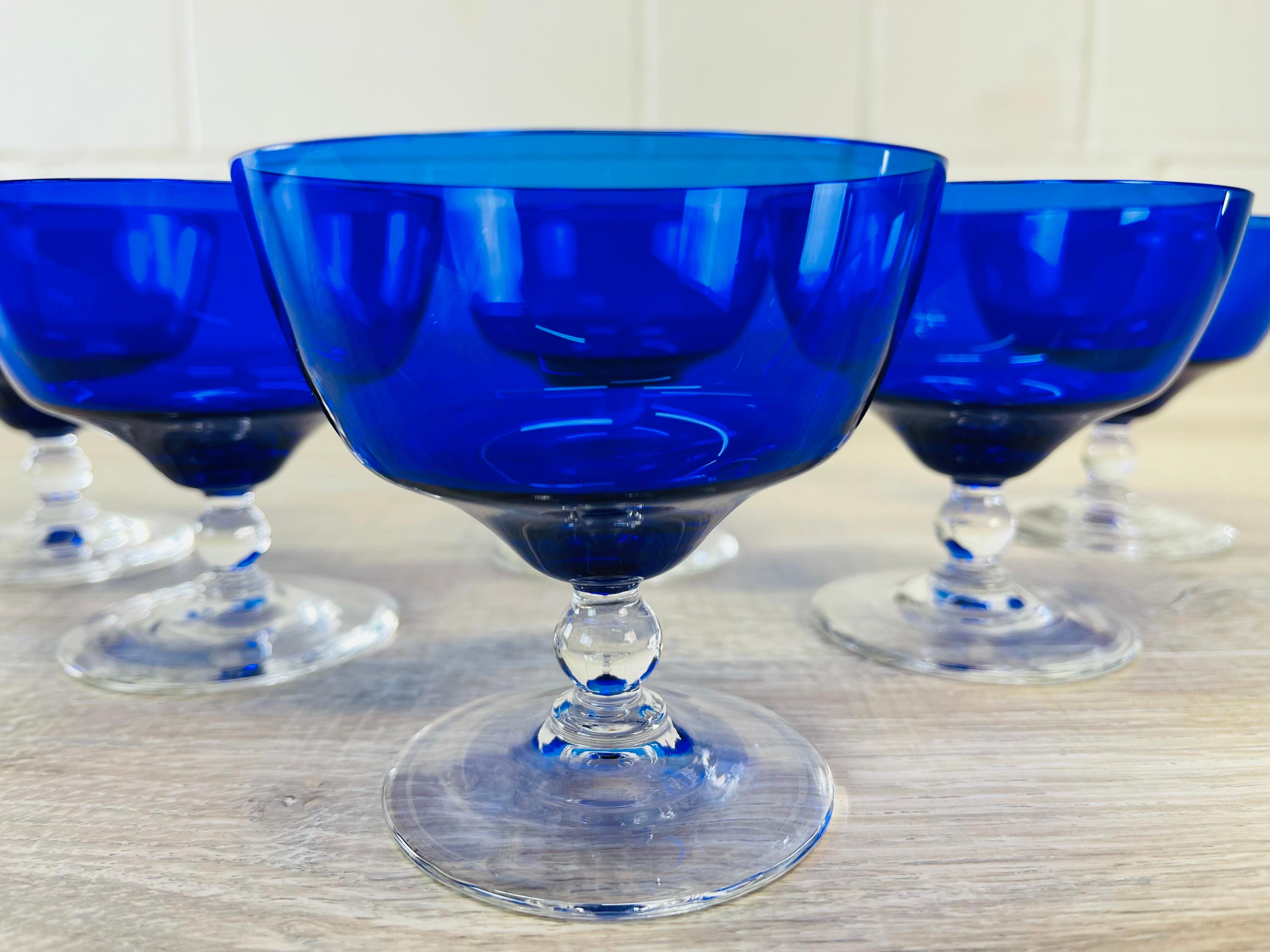 Art Deco Style Cobalt Glass Coupes, Set of 6 In Good Condition In Amherst, NH