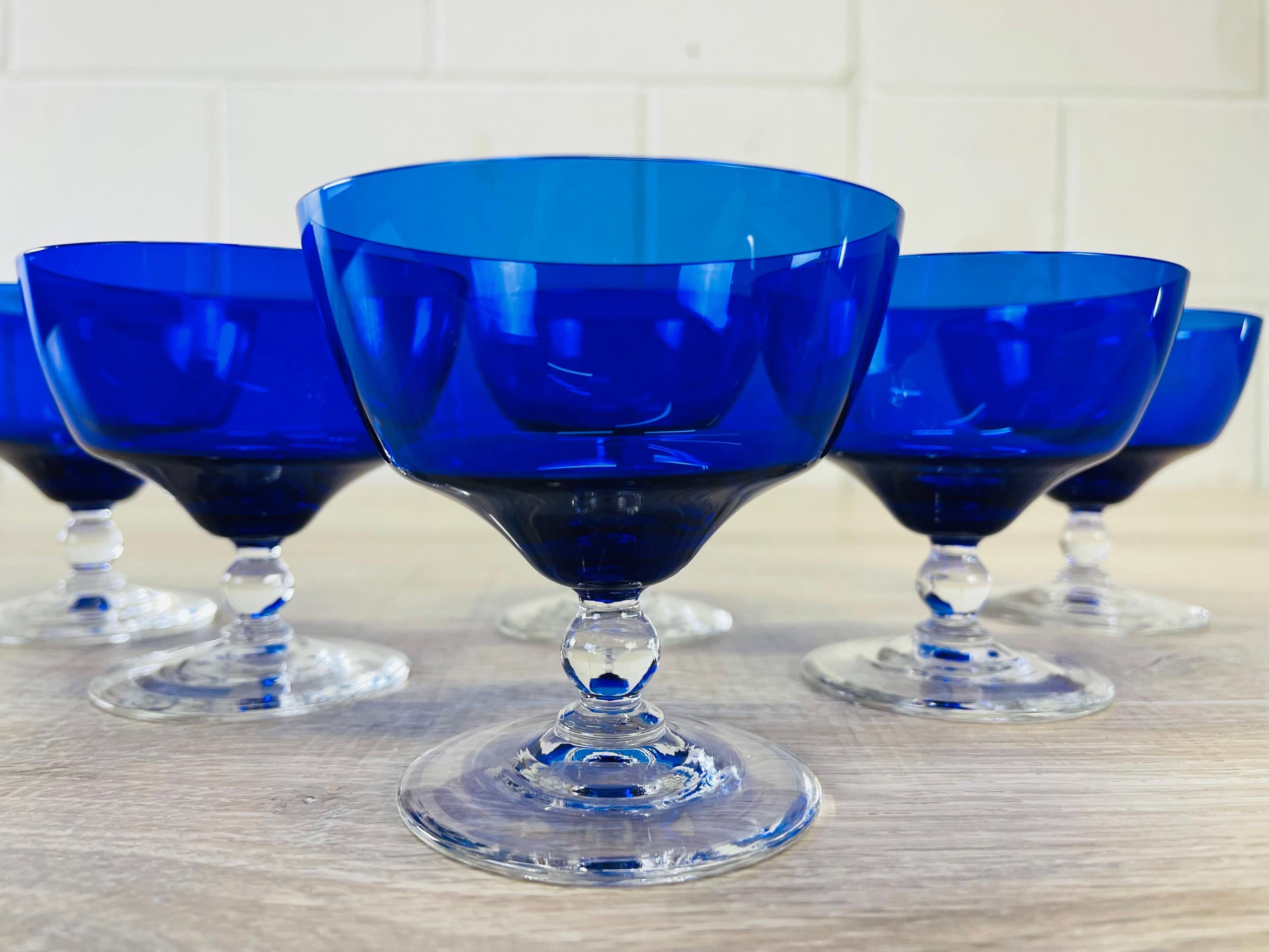 20th Century Art Deco Style Cobalt Glass Coupes, Set of 6