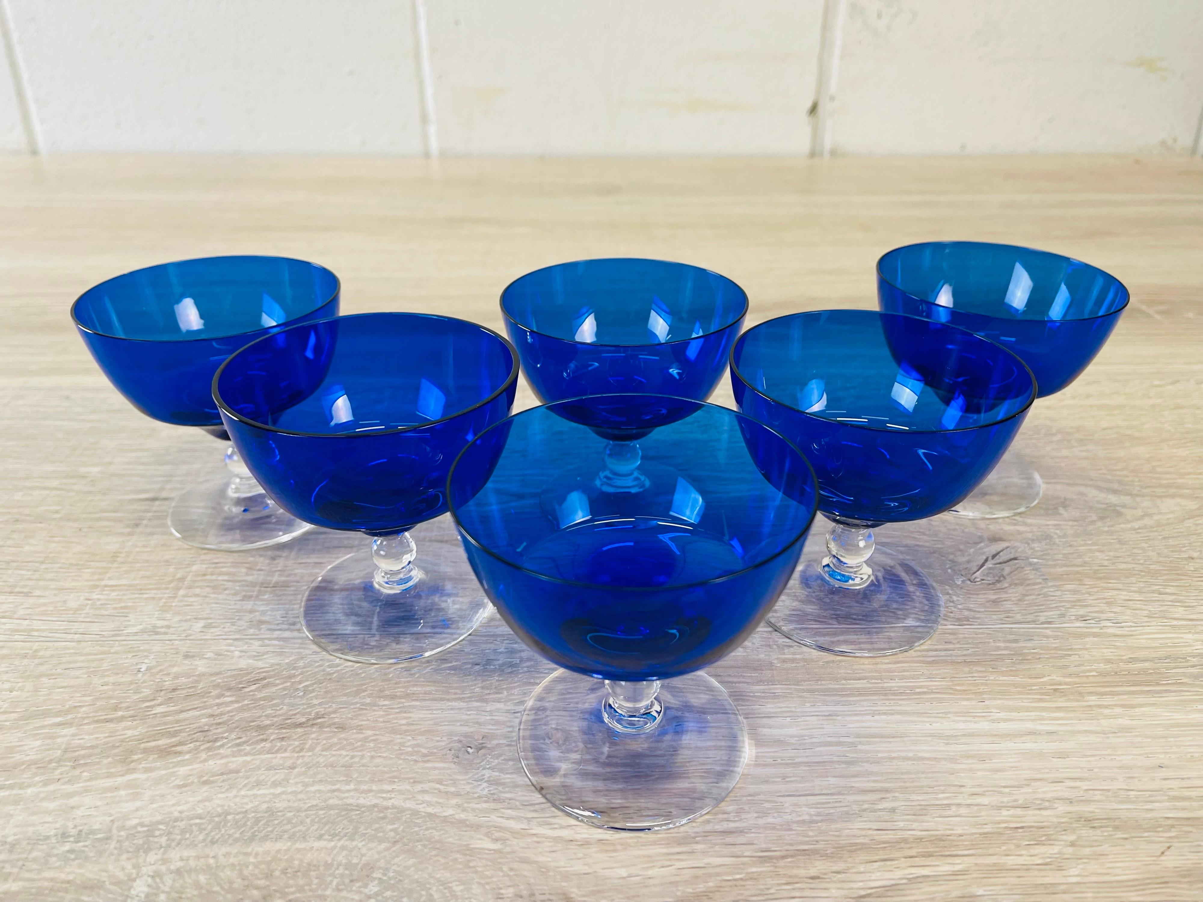 Art Deco Style Cobalt Glass Coupes, Set of 6 1