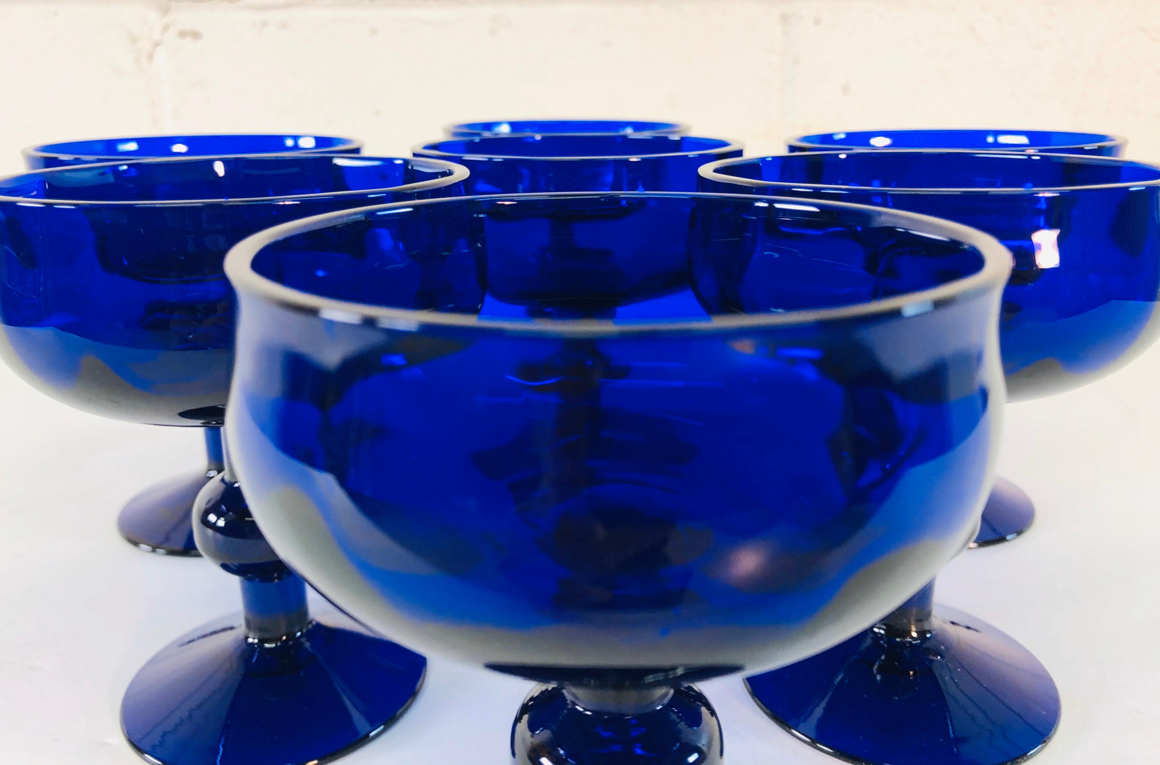 Art Deco Style Cobalt Glass Coupes, Set of 7 For Sale 1