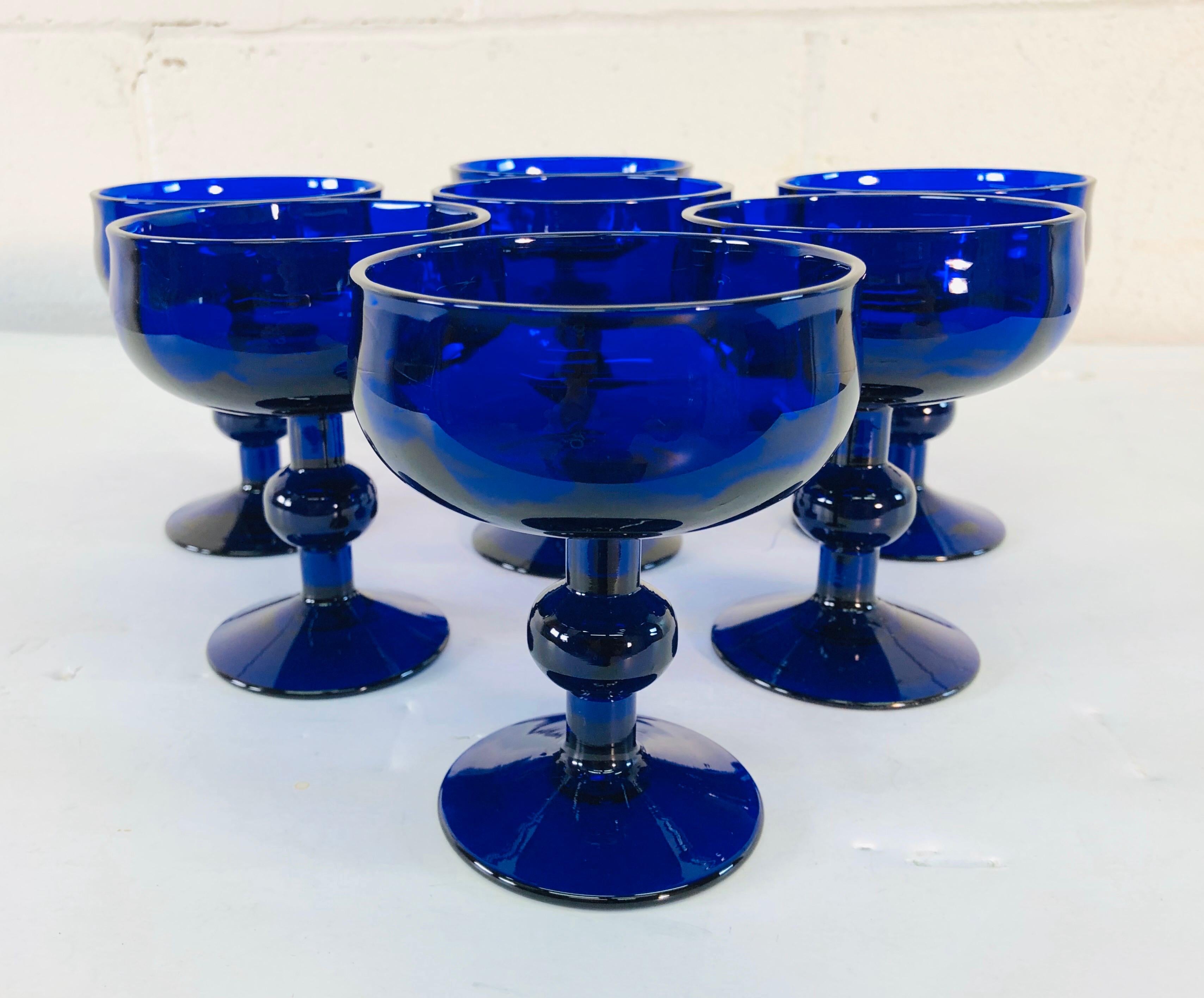 Art Deco Style Cobalt Glass Coupes, Set of 7 For Sale 3