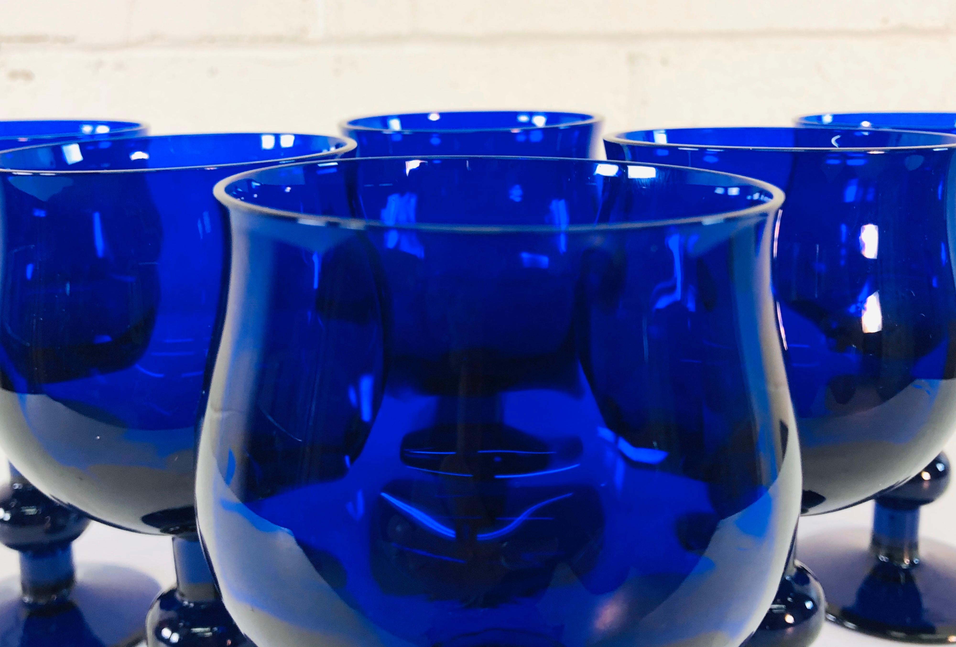 20th Century Art Deco Style Cobalt Glass Wine Stems, Set of 6 For Sale