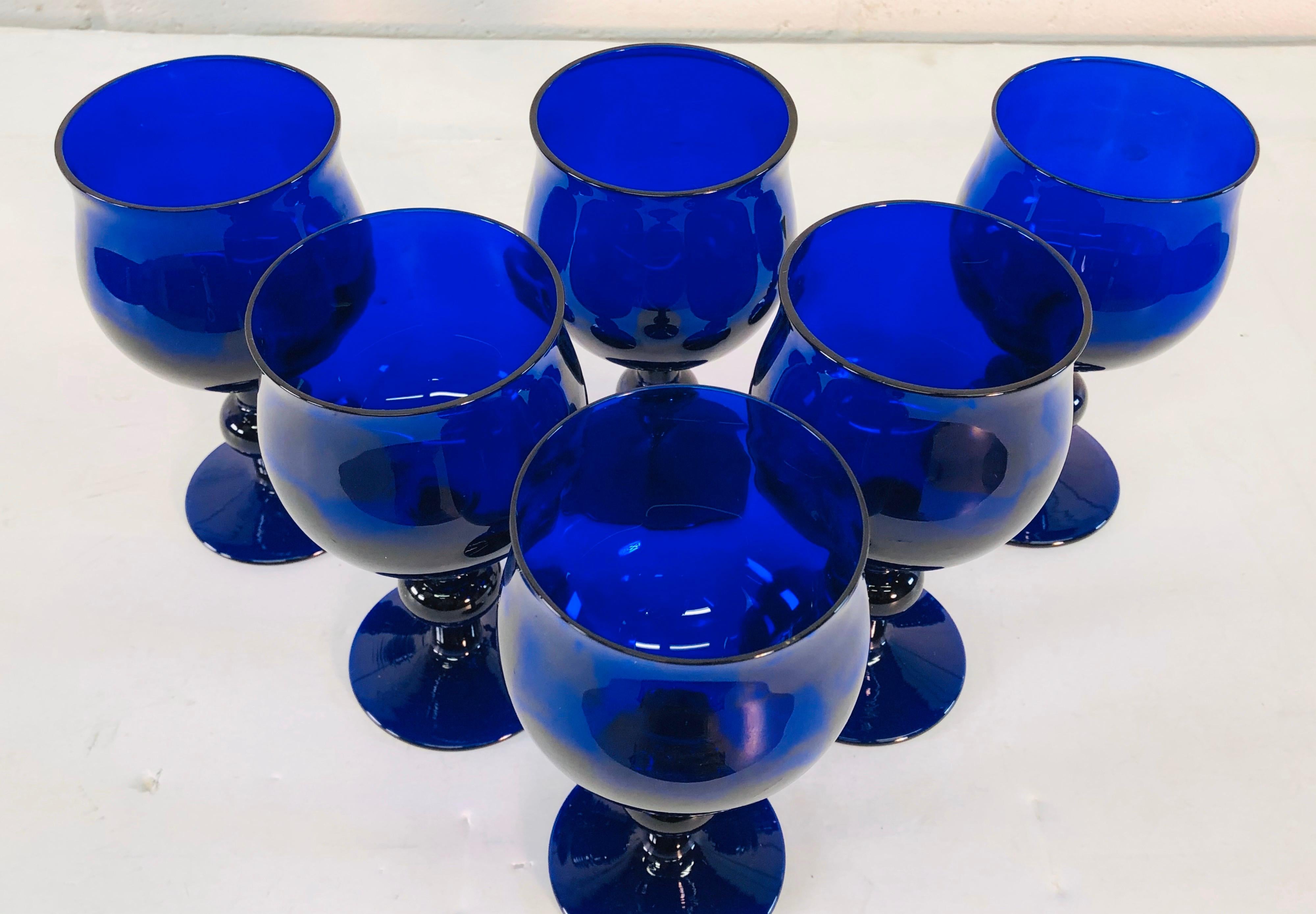 Art Deco Style Cobalt Glass Wine Stems, Set of 6 For Sale 3