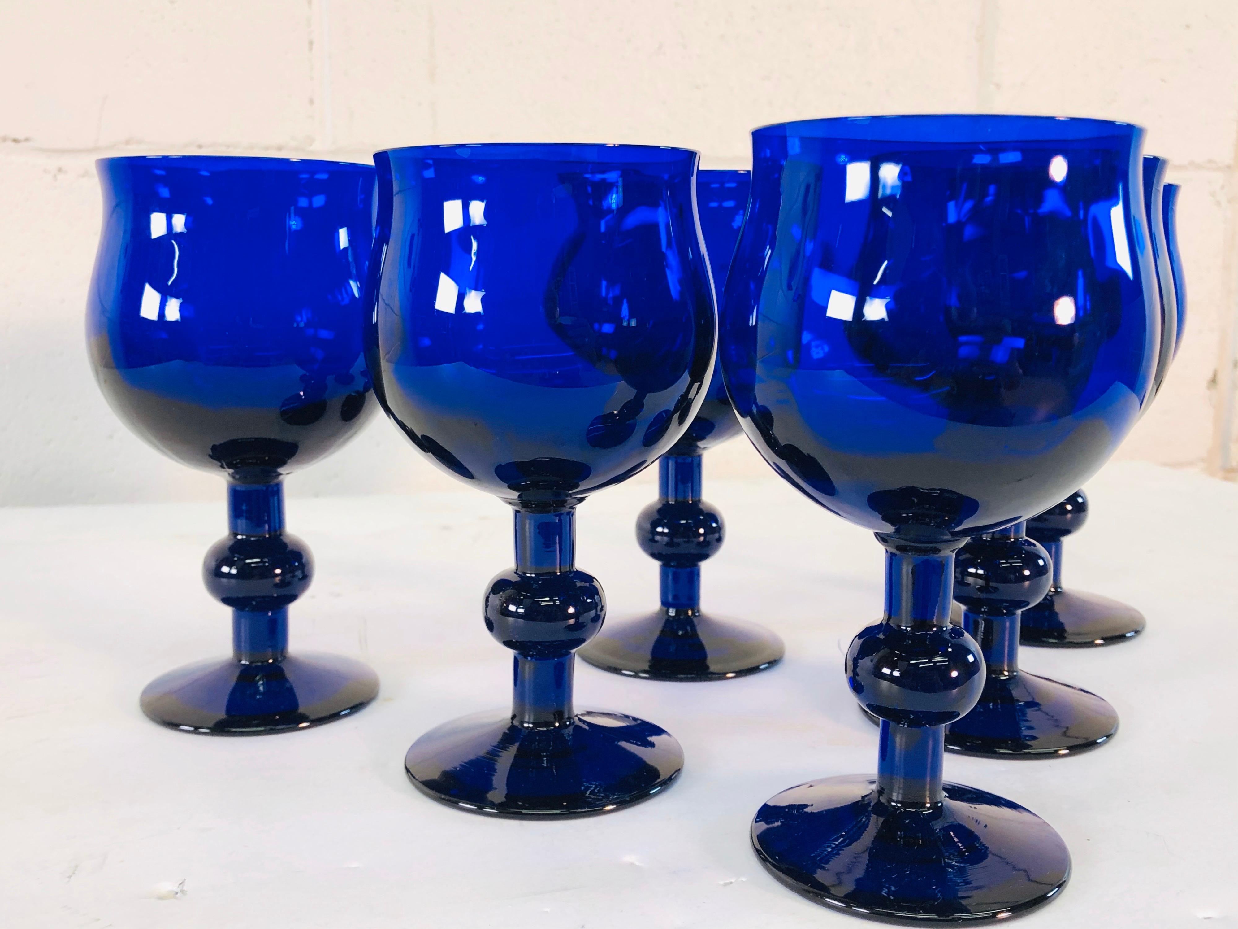 Art Deco Style Cobalt Glass Wine Stems, Set of 6 For Sale 4