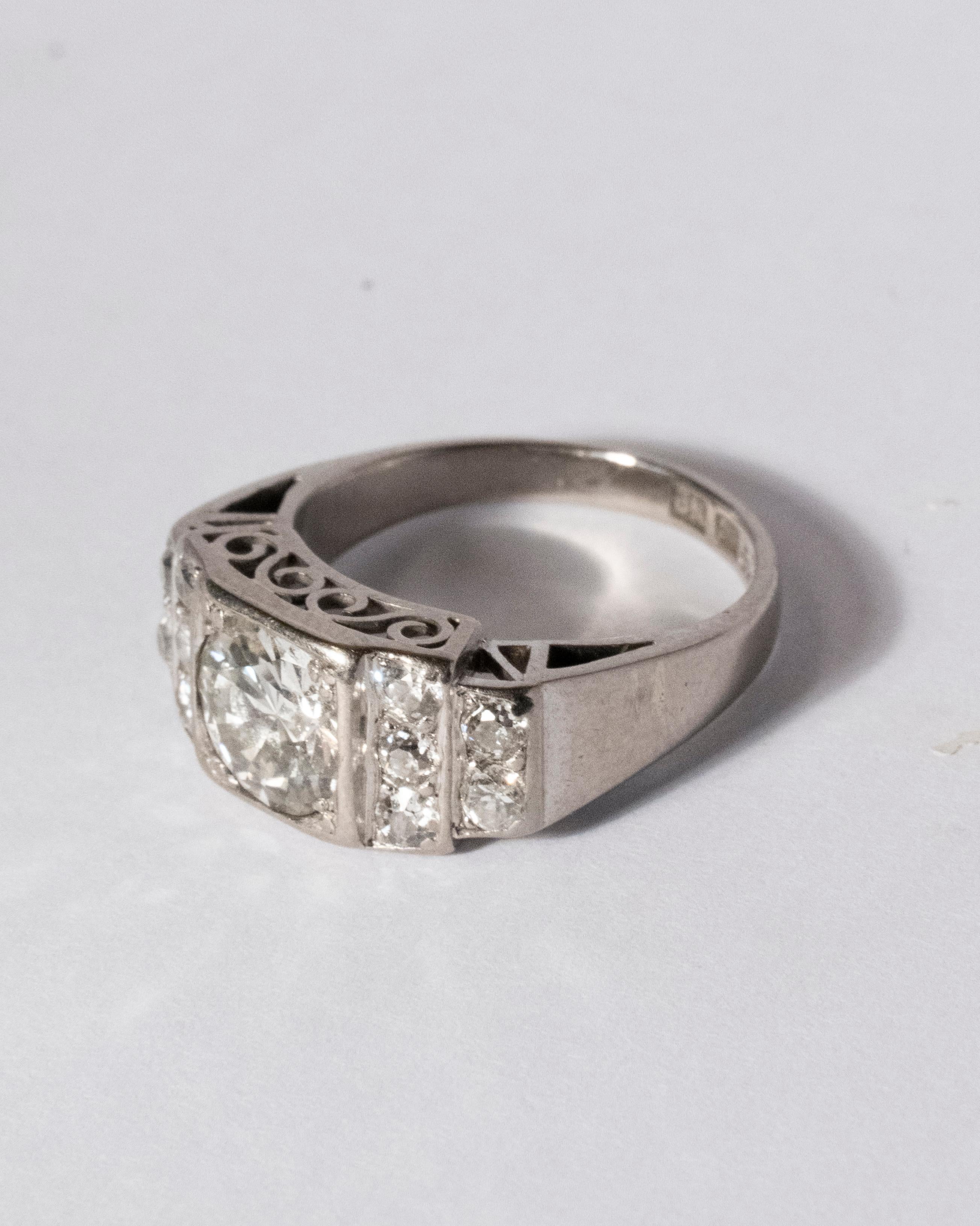 Old European Cut  Art Deco style Cocktail ring with 2.45ct Diamonds For Sale