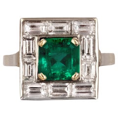 Art Deco Style Colombian Emerald And Baguette Diamond Ring