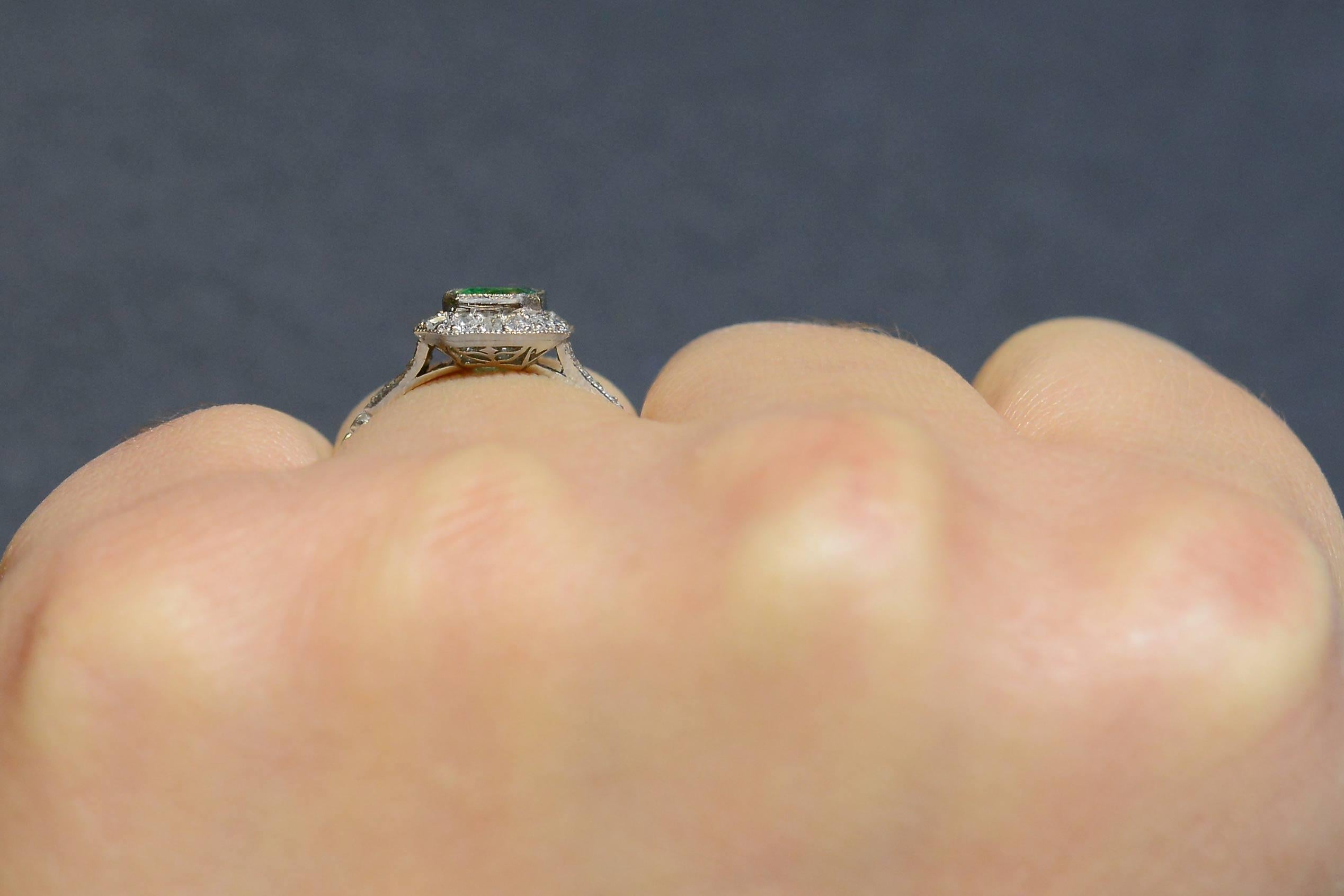 Emerald Cut Art Deco Style Colombian Emerald & Diamond Engagement Ring