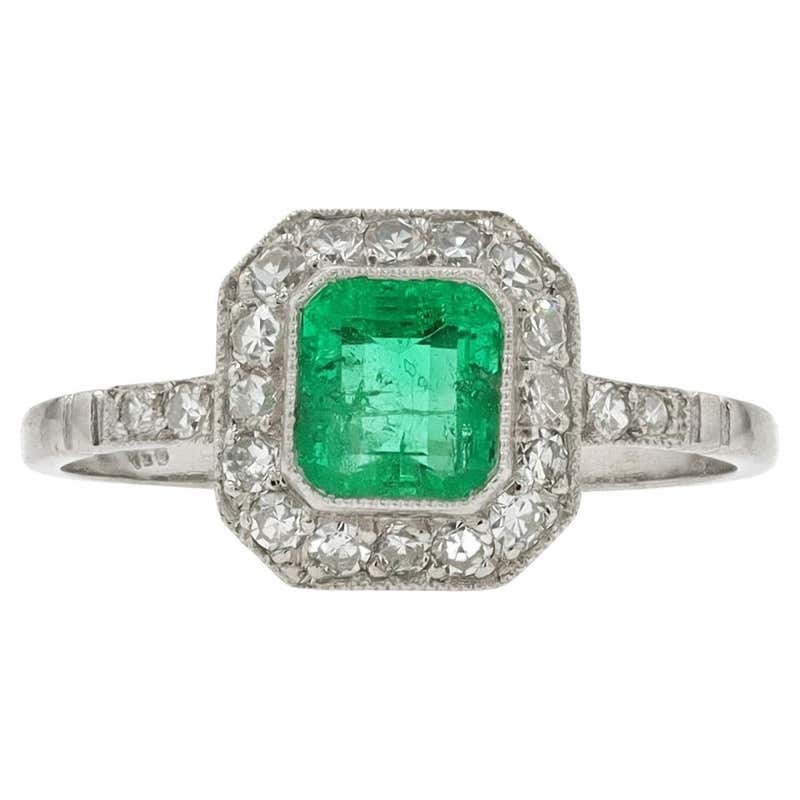Colombian Emerald Diamond Art Deco Style Engagement Style Ring For Sale ...