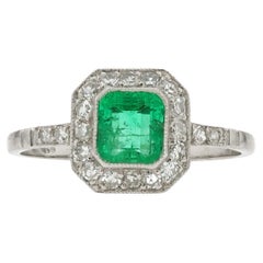 Art Deco Style Colombian Emerald & Diamond Engagement Ring
