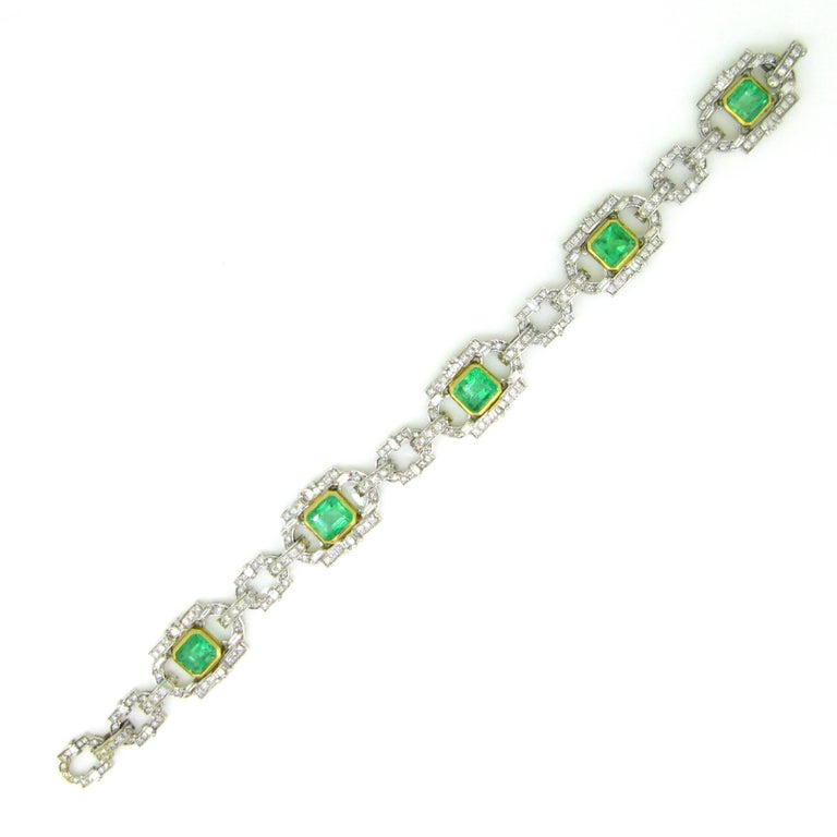 Art Deco Style Colombian Emeralds and Diamonds Links Fashion Bracelet ...