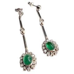 Antique Art Deco Style Colombian Emeralds and Diamonds Platinum Earring