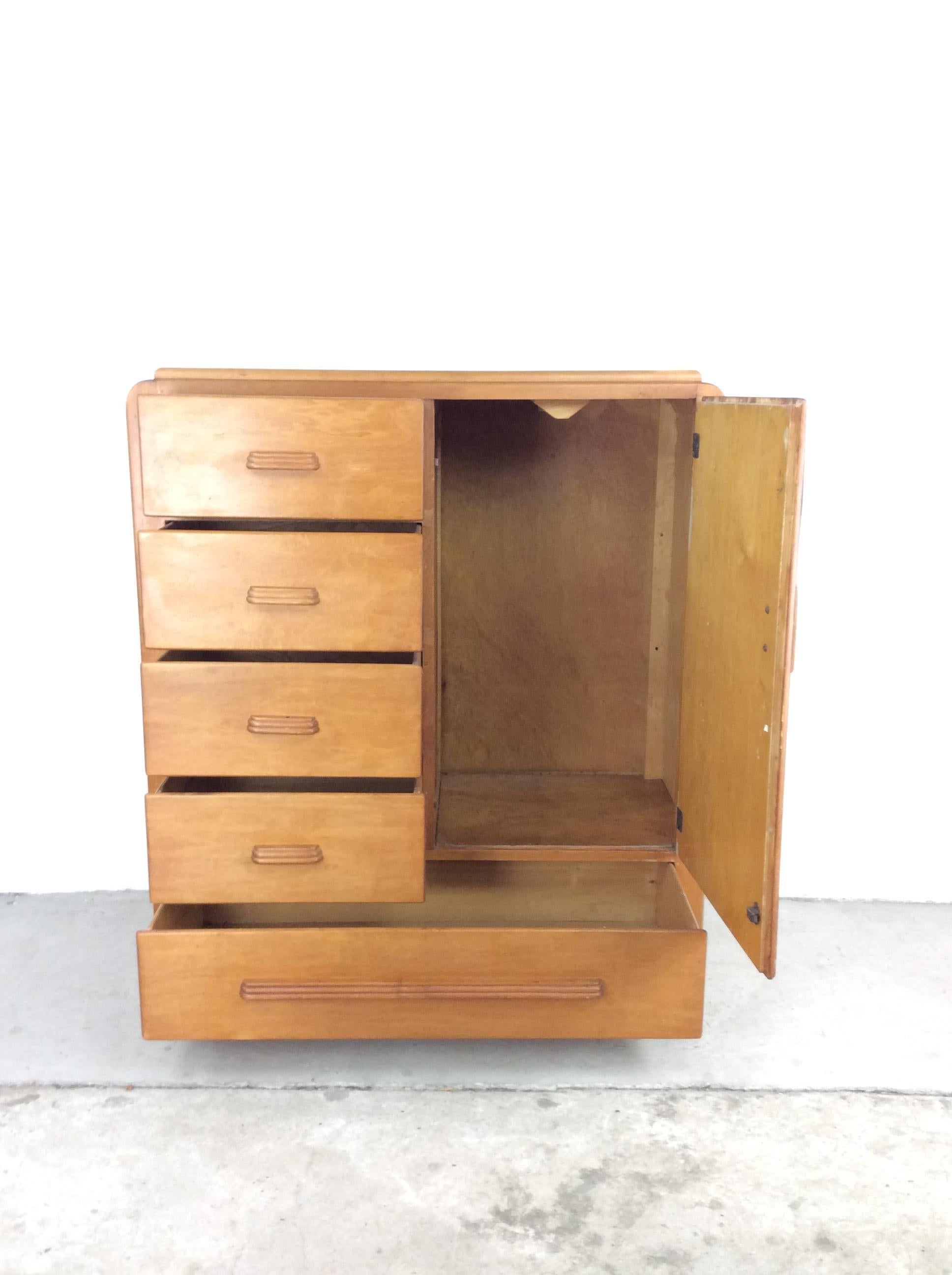 Mid-Century Modern Art Deco Style Compact Armoire with 5 Drawers