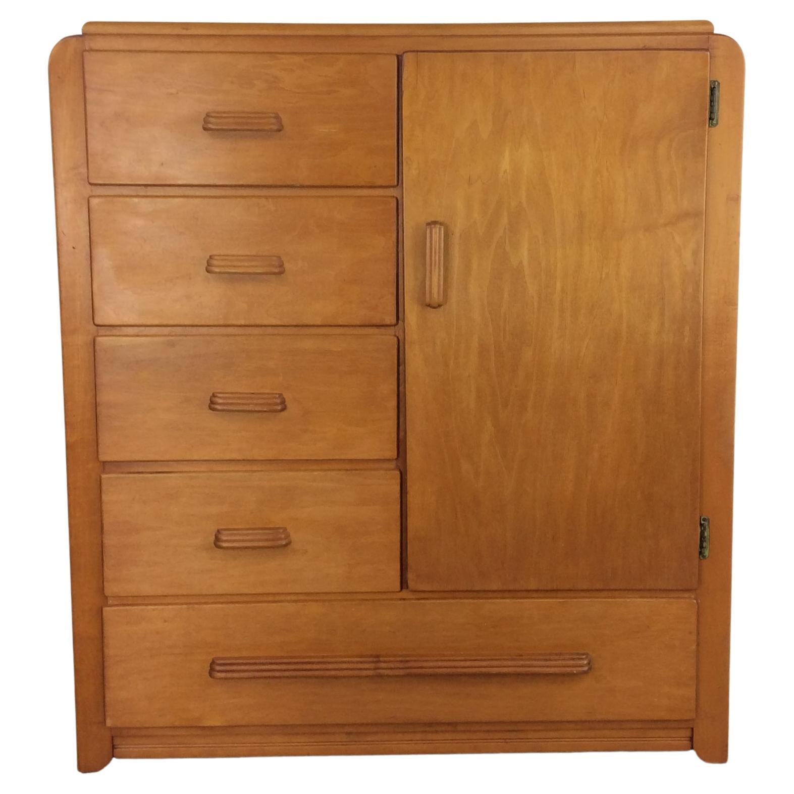 Art Deco Style Compact Armoire with 5 Drawers