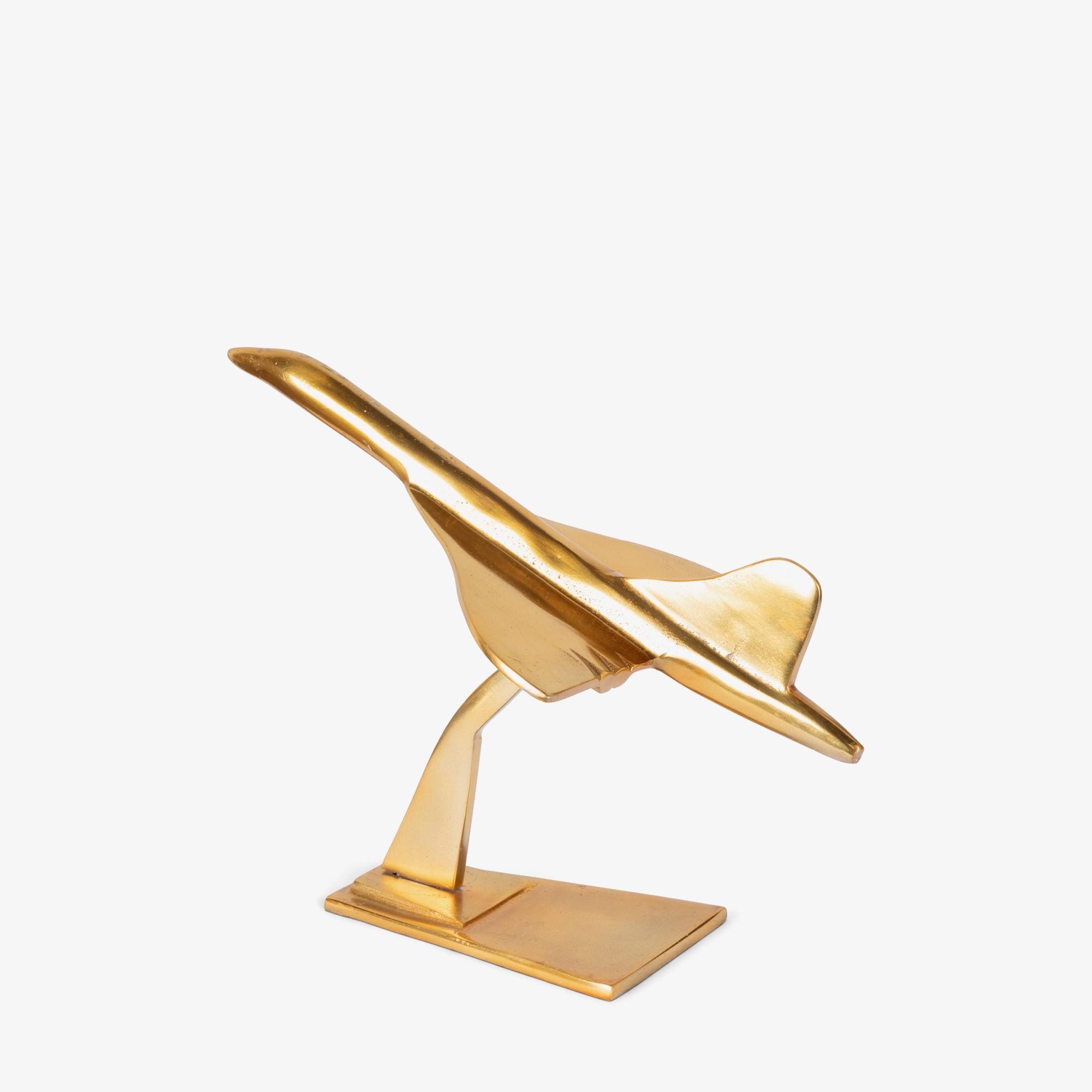 Art Deco Art-Deco Style Concorde Supersonic Airplane Sculpture in Polished Brass For Sale