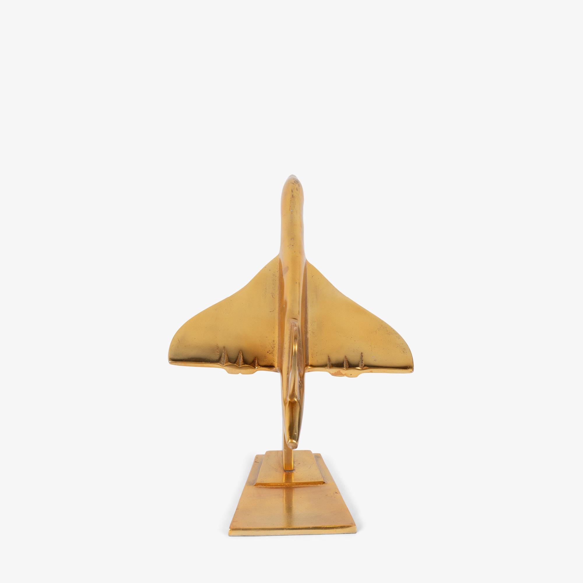 American Art-Deco Style Concorde Supersonic Airplane Sculpture in Polished Brass For Sale