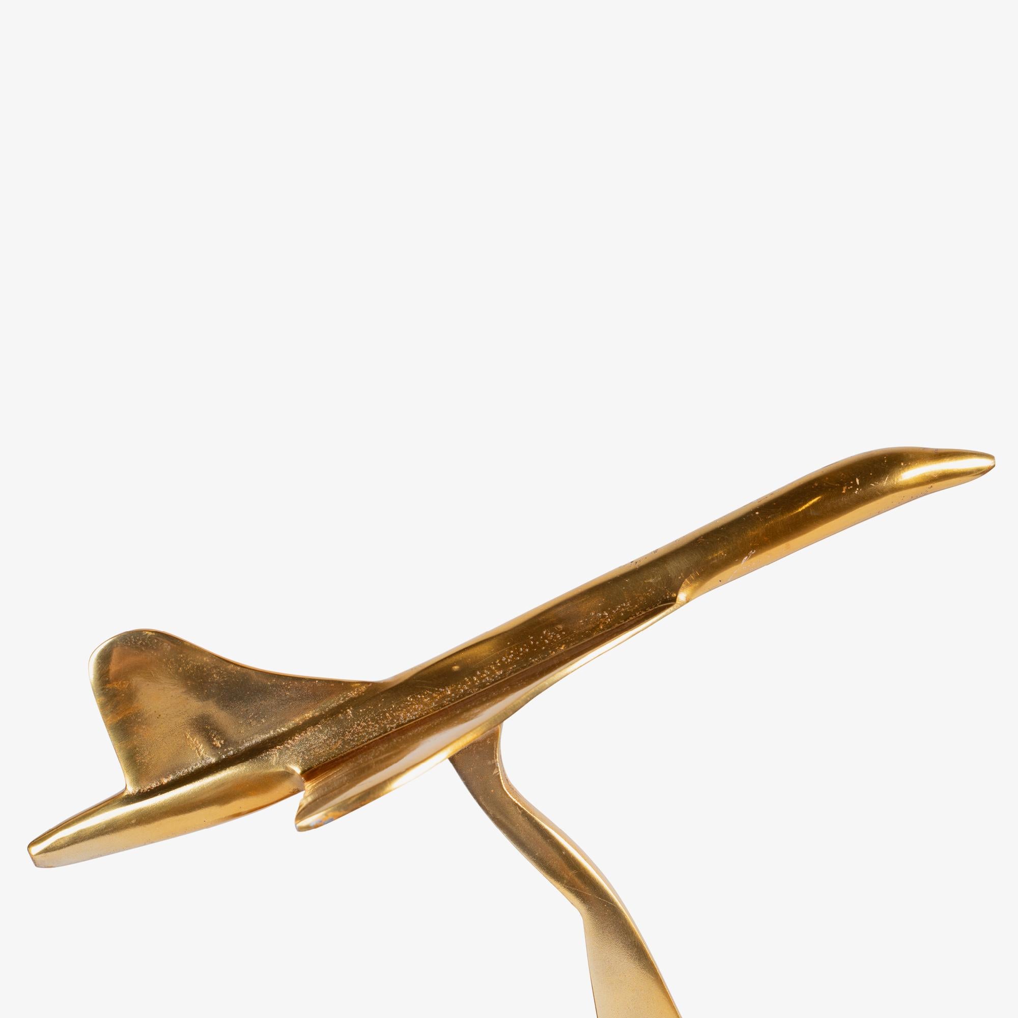 Art-Deco Style Concorde Supersonic Airplane Sculpture in Polished Brass For Sale 1