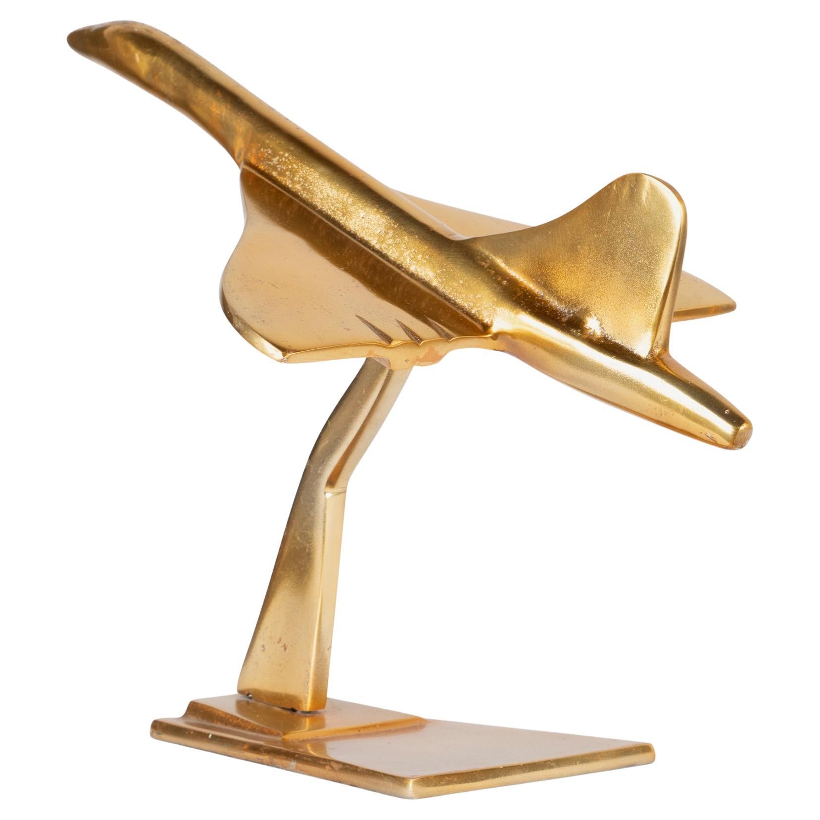 Art-Deco Style Concorde Supersonic Airplane Sculpture in Polished Brass For Sale
