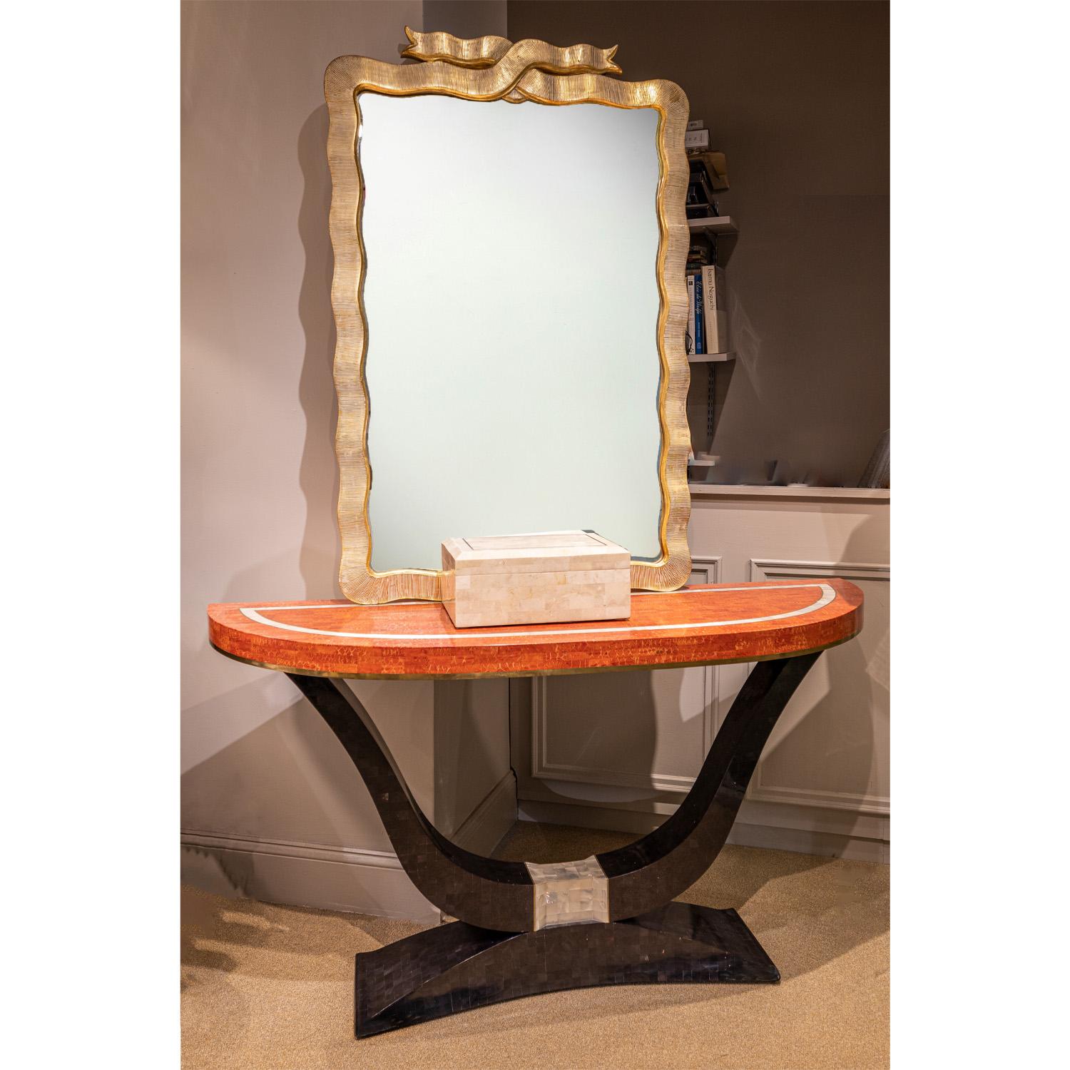 Art Deco Style Console in Pen Shell, Mother of Pearl, and Red Coral, 1970s For Sale 1