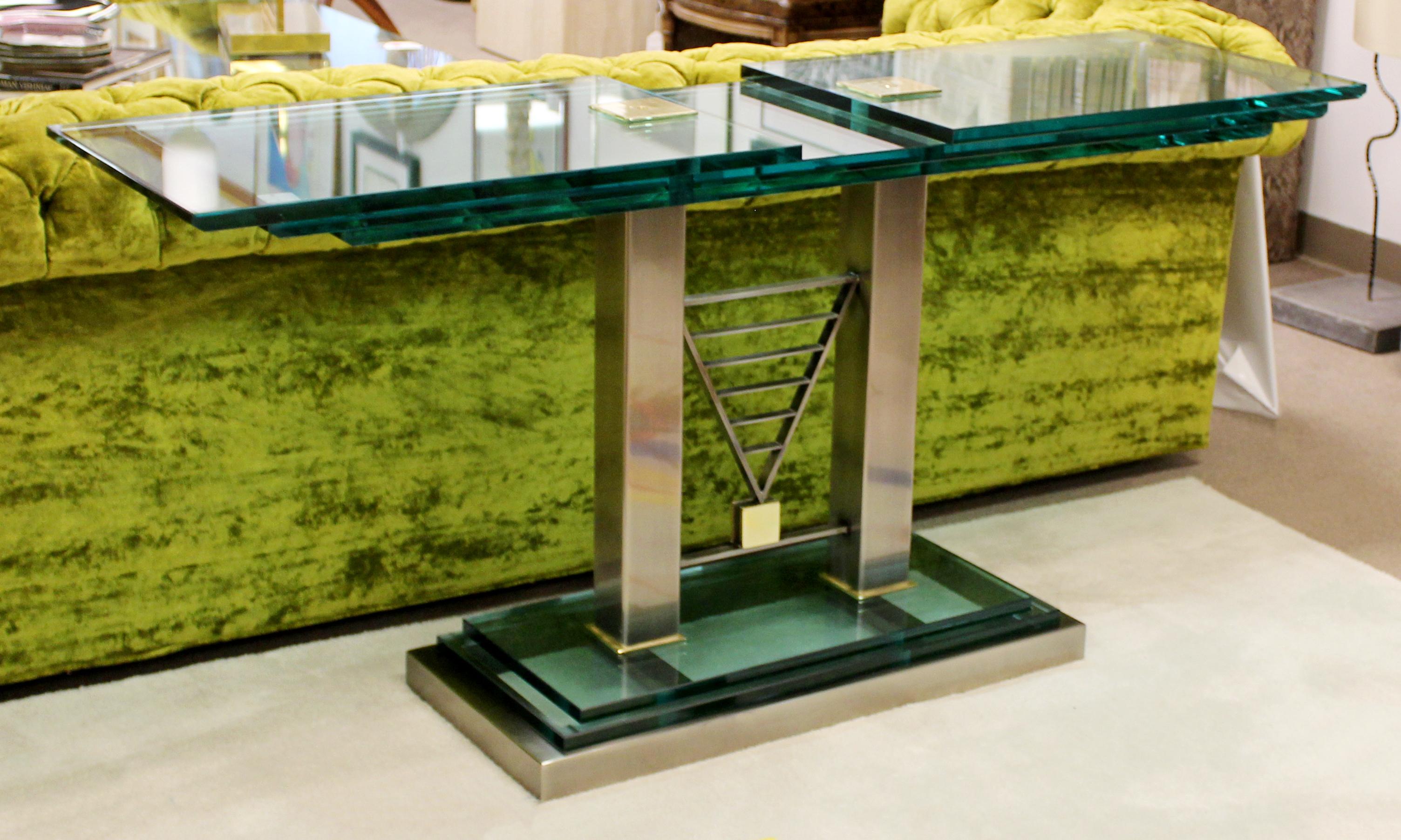 American Art Deco Style Console Table Brass Glass Chrome Steel by DIA Design Institute