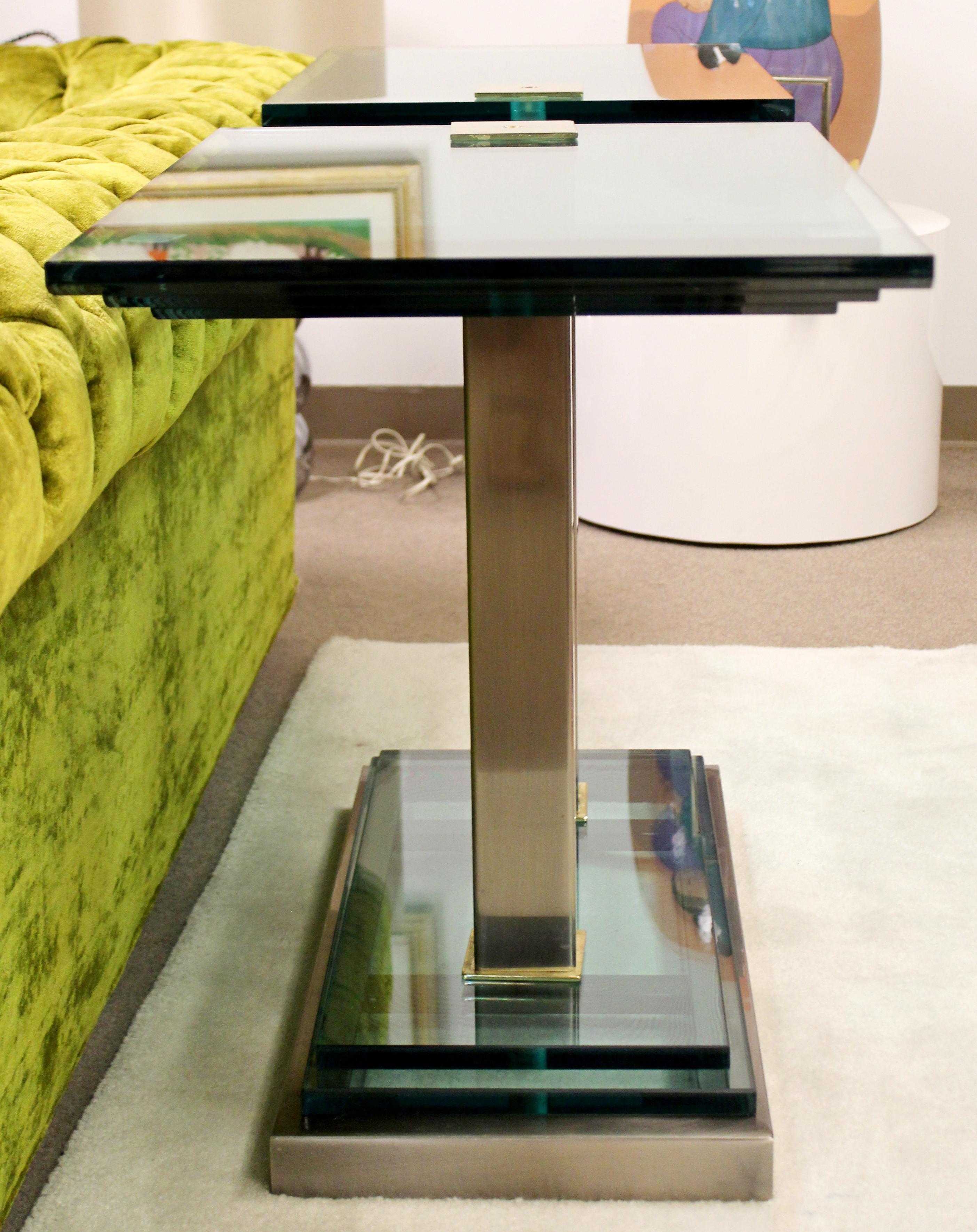 Late 20th Century Art Deco Style Console Table Brass Glass Chrome Steel by DIA Design Institute