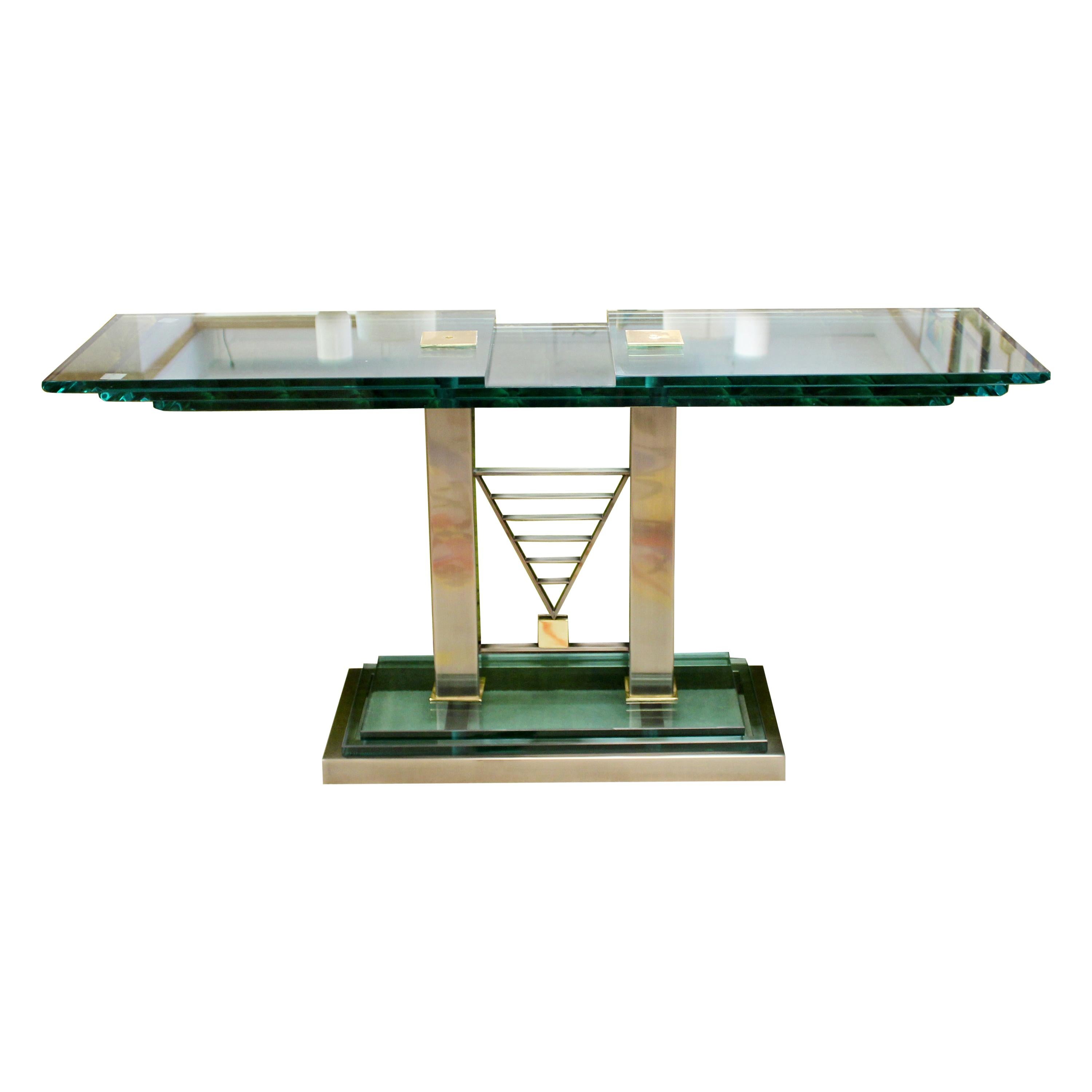 Art Deco Style Console Table Brass Glass Chrome Steel by DIA Design Institute