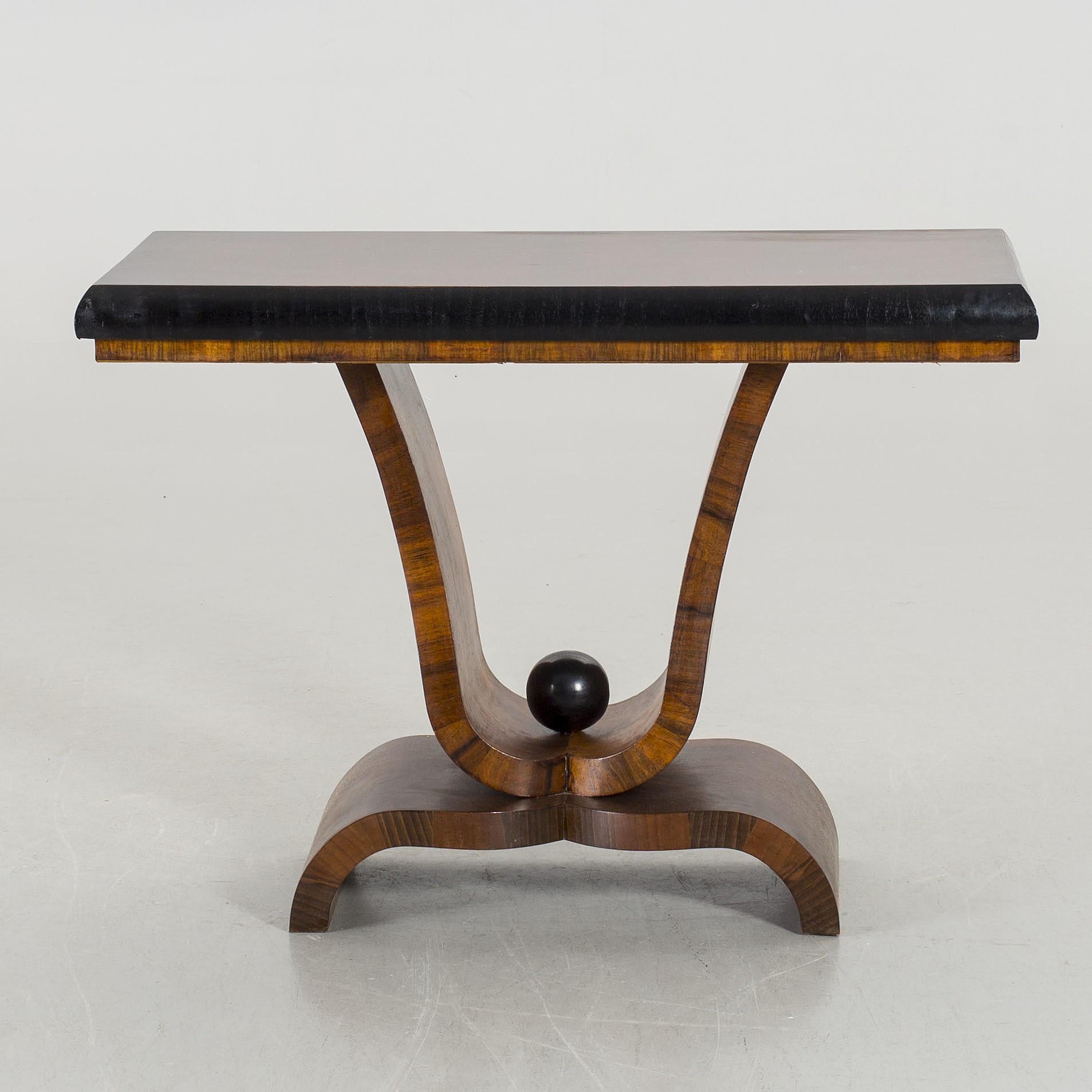 Beautiful Art Deco style console table, walnut veneer.