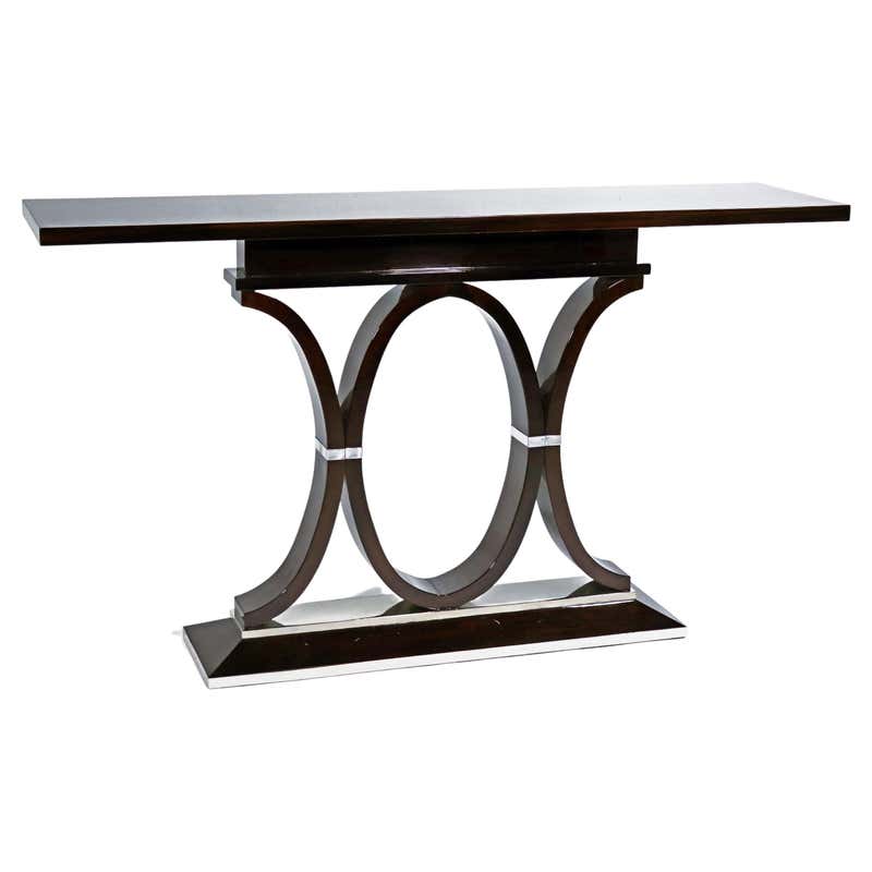 Art Deco Style Maple Burl Racetrack Console Table at 1stDibs | race track console table race track console table