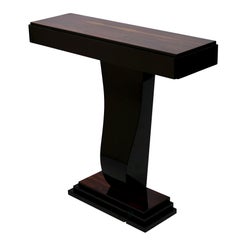 Art Deco Style Console Table in Black Piano Lacquer and Real Wood Veneer