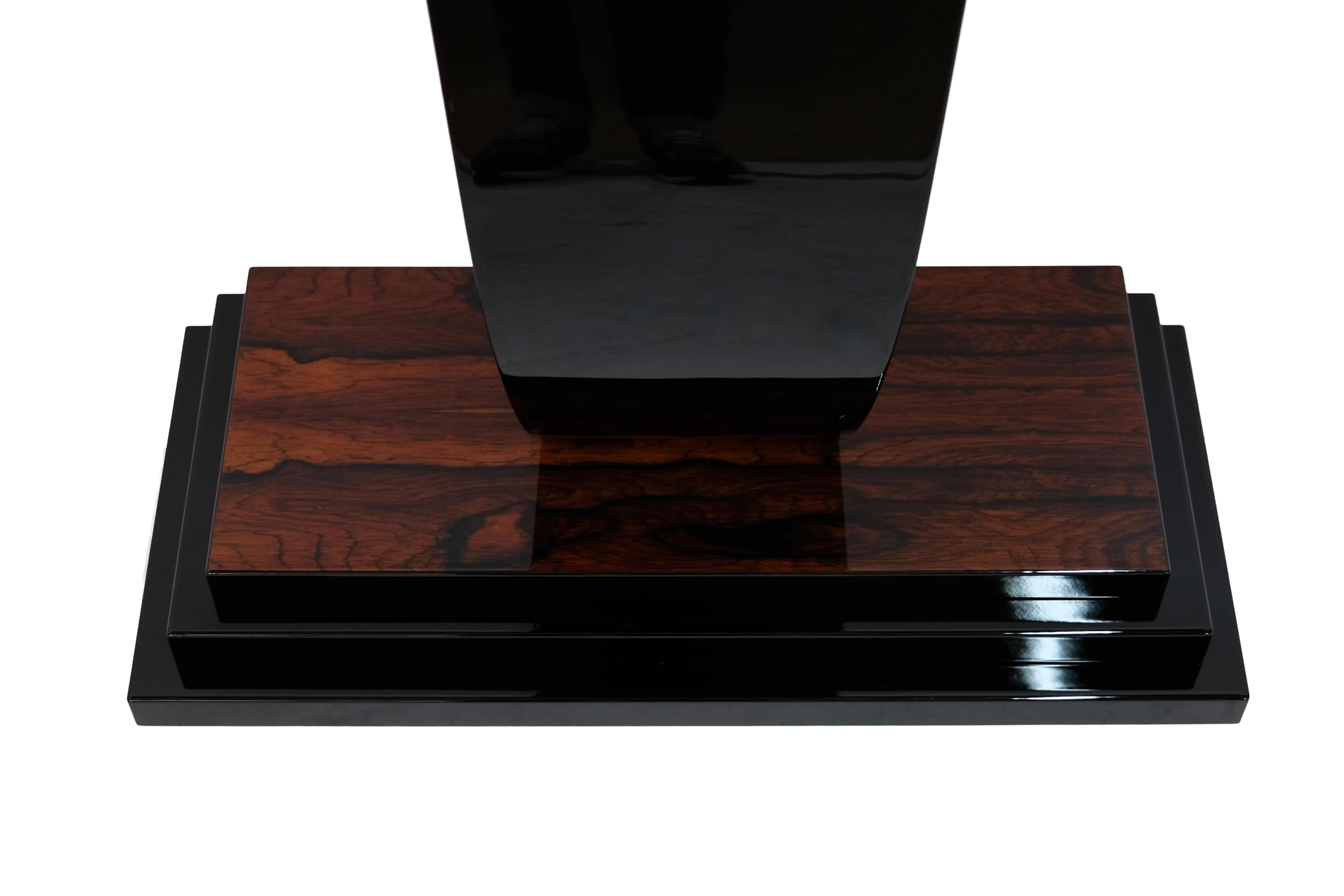 Lacquered Art Deco Style Console Table in Black Piano Lacquer and Real Wood Veneer