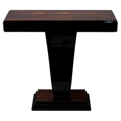 Art Deco Style Console Table in Black Piano Lacquer and Real Wood Veneer